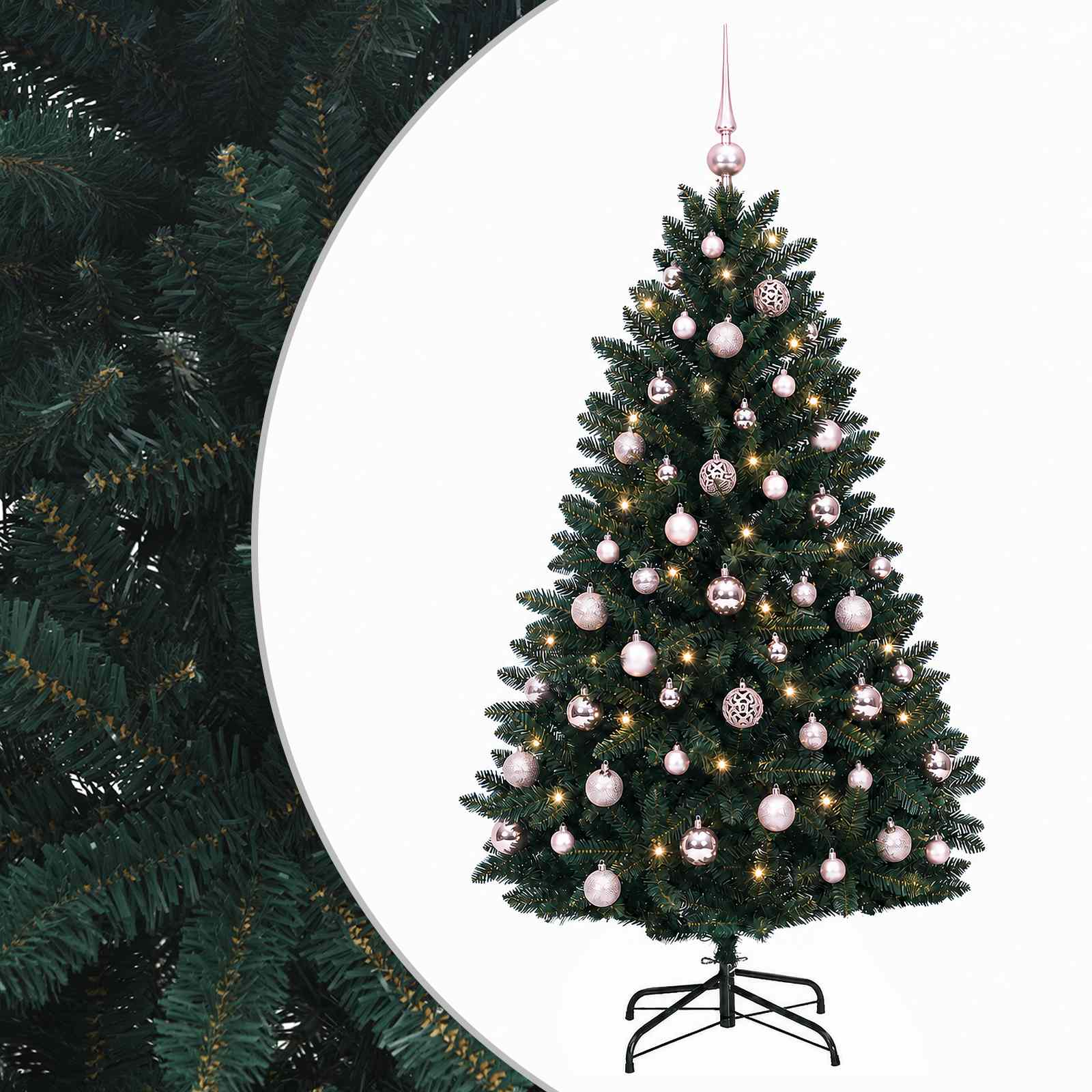vidaXL Umelý vianočný stromček tmavozelený s vianočnými guľami 150 cm