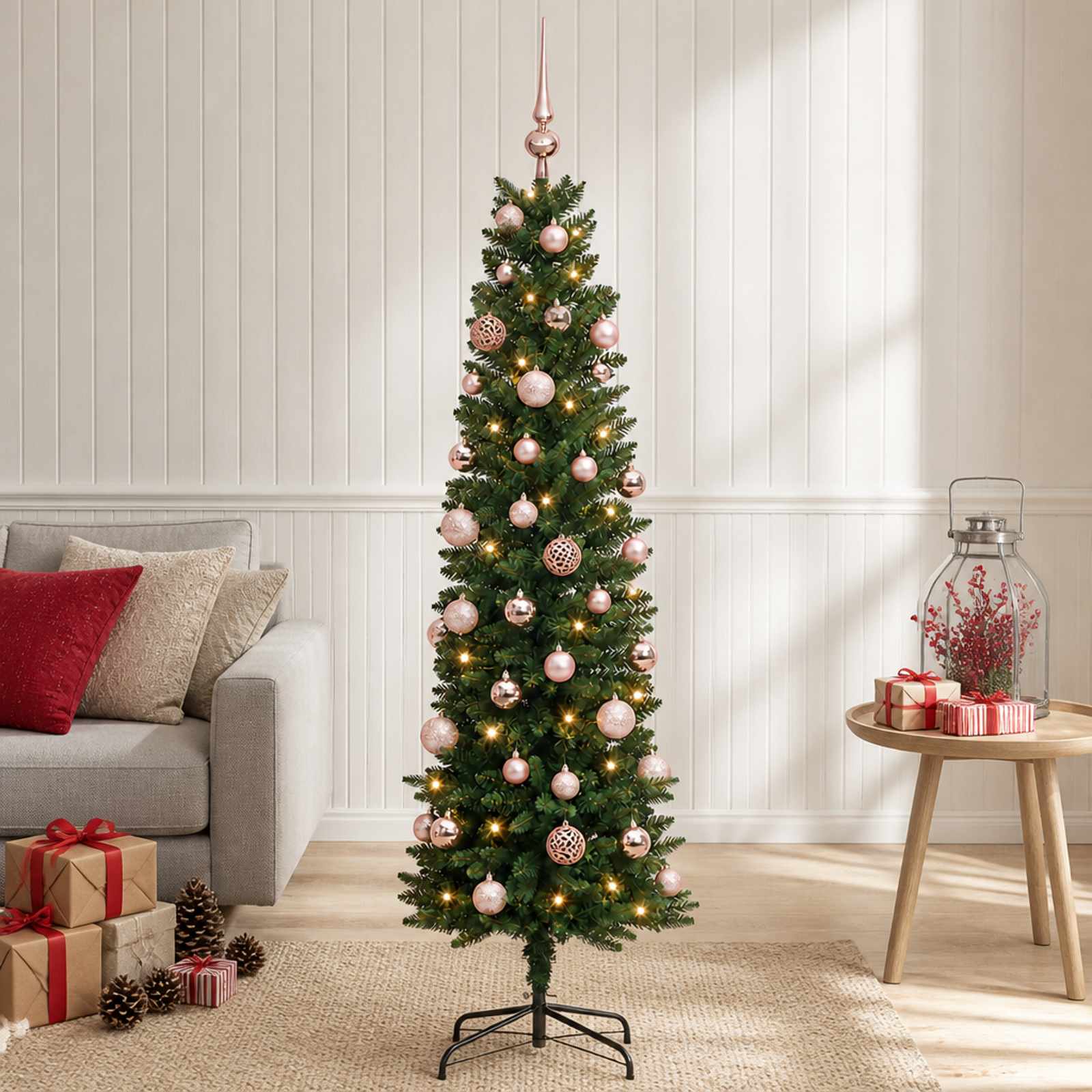 Umetno ozko božično drevesce z božično kroglico 150 cm 150 LED