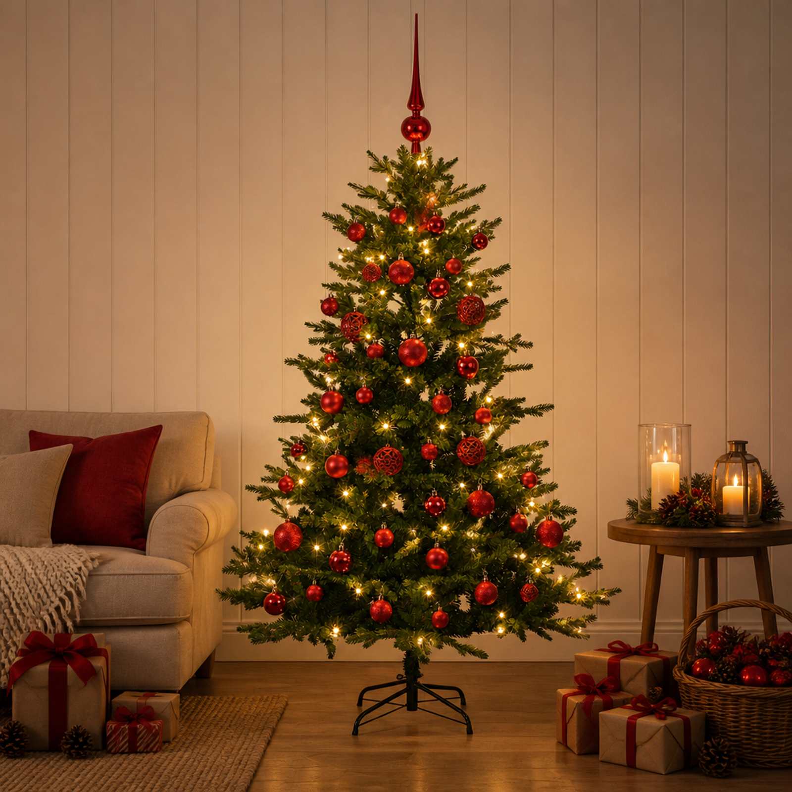 Umjetno božično drevo z okrasnimi kroglami 120 cm 150 LED