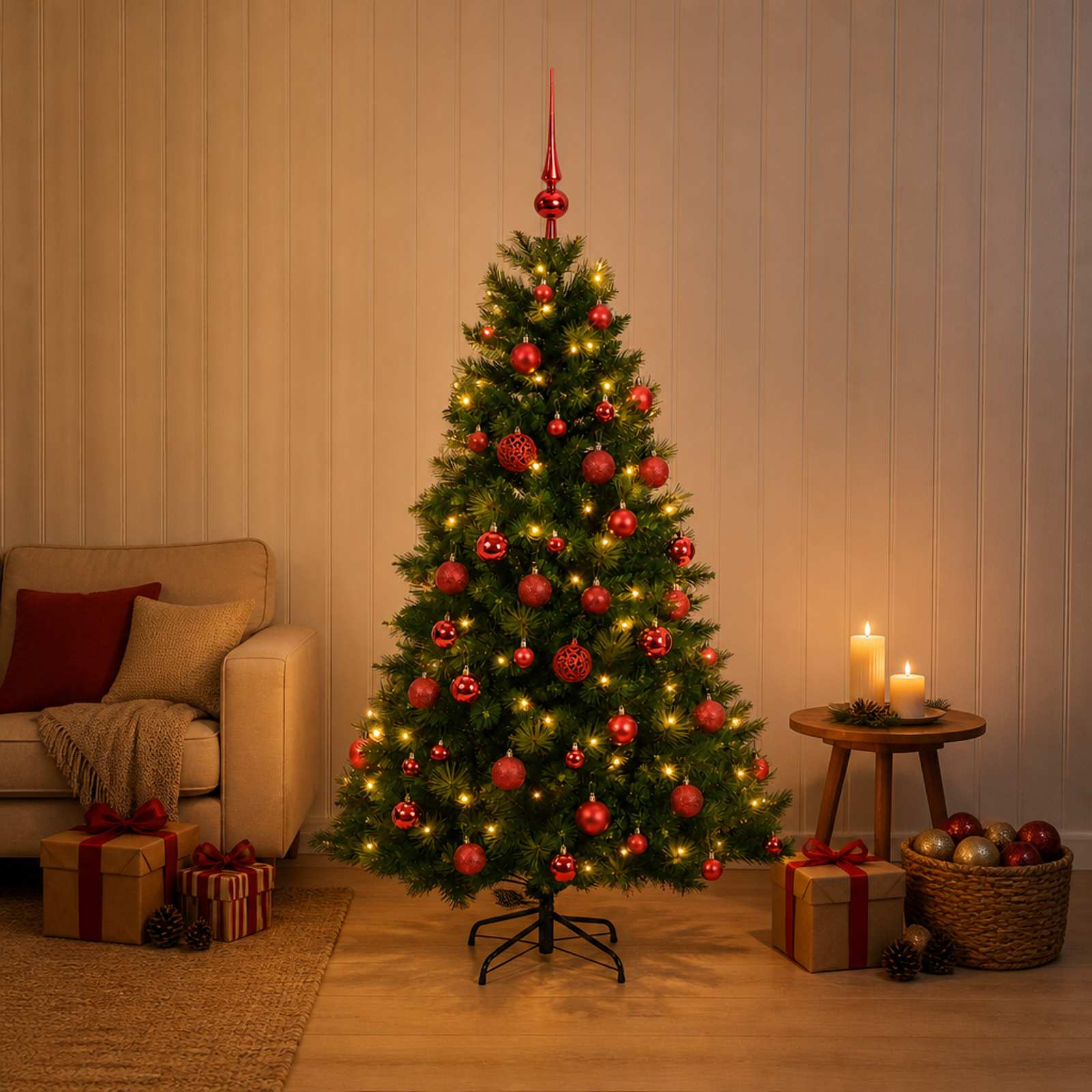 Umetna božična jelka z bučko 120 cm 150 LED Toplo bela