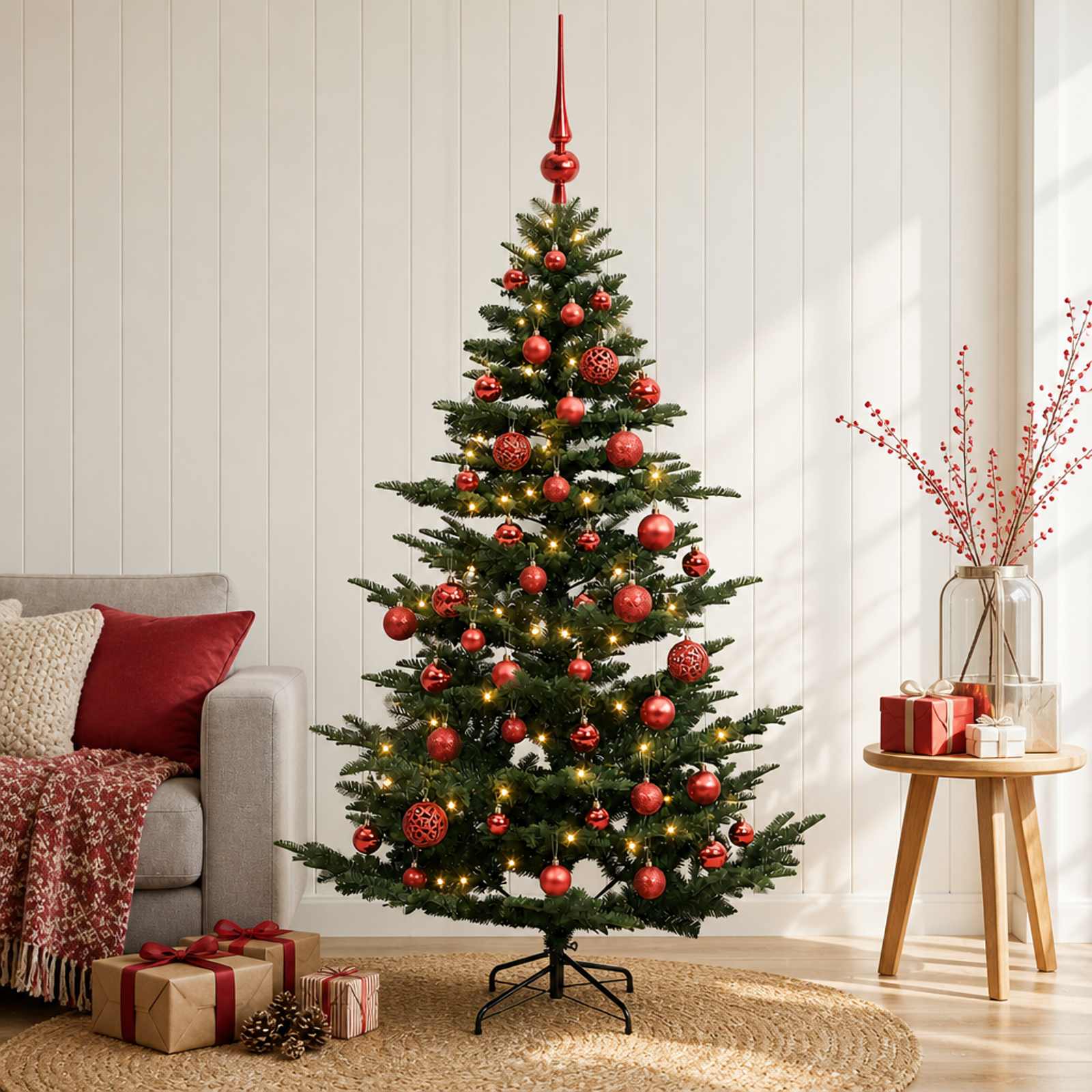 vidaXL Kunstigt juletræ med julekugle 120 cm 150 LED'er Varm hvid