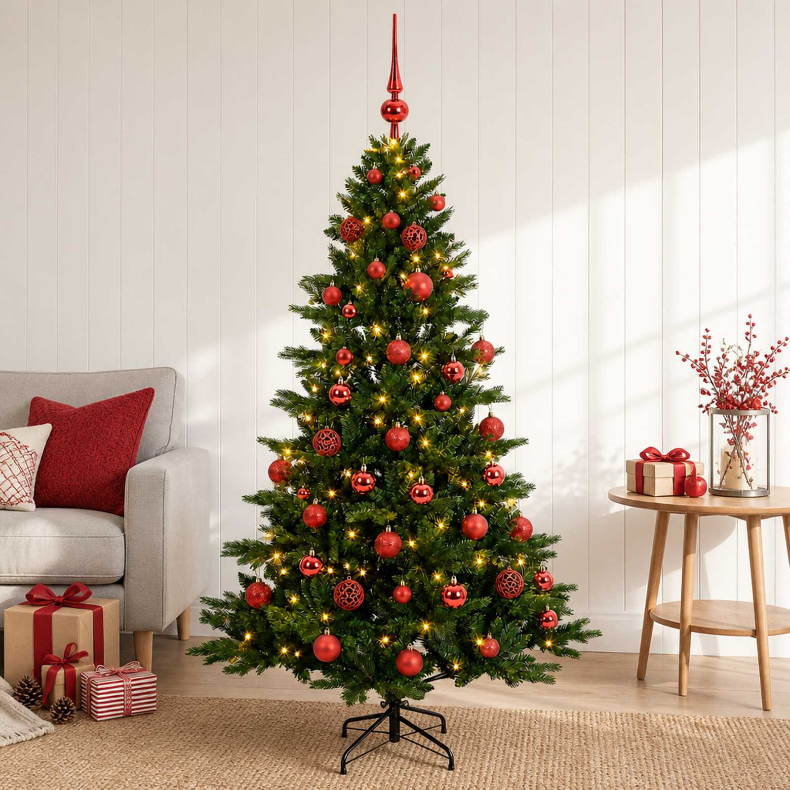 Kunstkerstboom met kerstbal 150 cm 150 LED's Warmwit