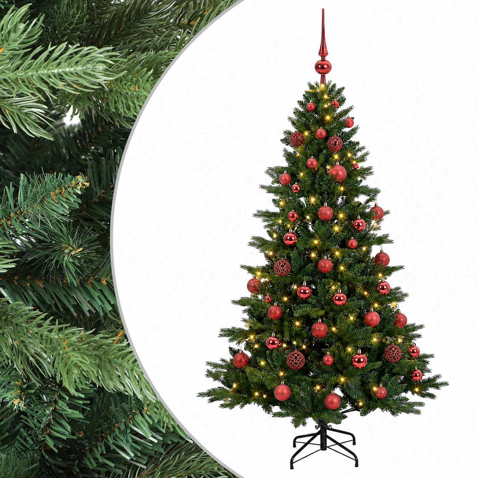 vidaXL Umelý vianočný stromček s vianočnými guľami 150 cm 150 LED