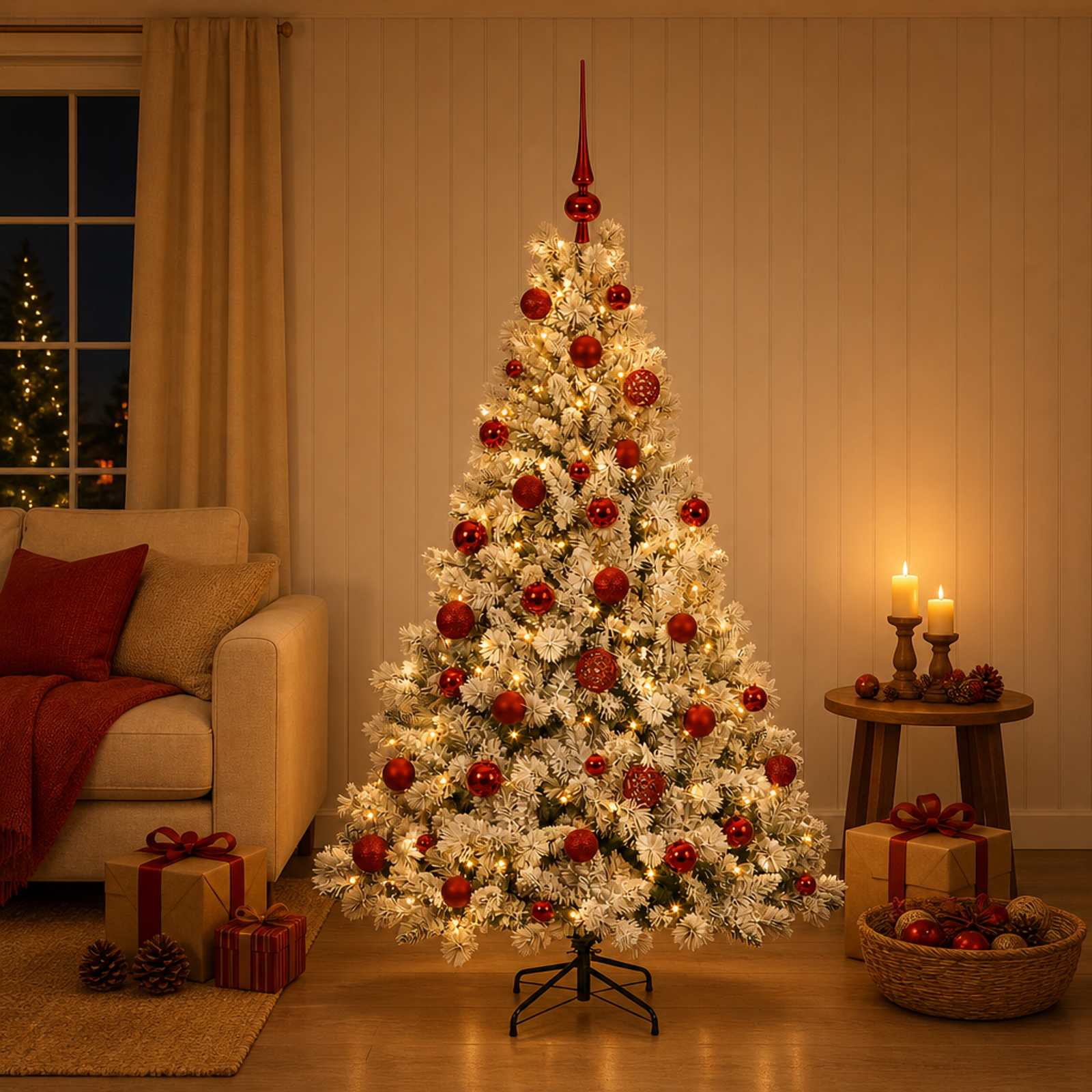 vidaXL Kunstig juletre med kuler 120 cm 150 LED-lys Varmhvit