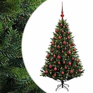 vidaXL Tehisj&otilde;ulukuusk koos kaunistustega 120 cm 150 LED-i Soe valge