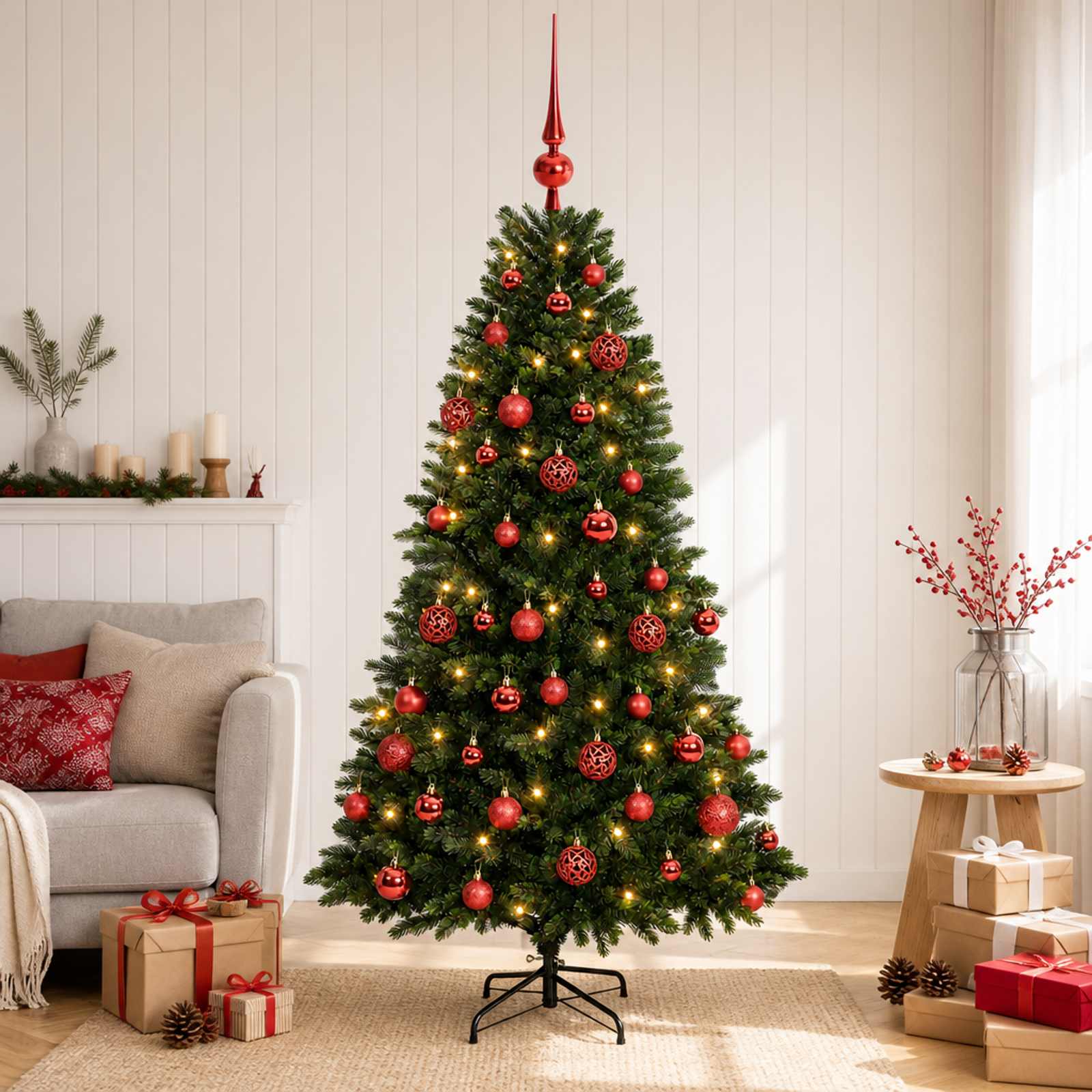 vidaXL Kunstig juletre med kuler 150 cm 150 LED-lys Varmhvit