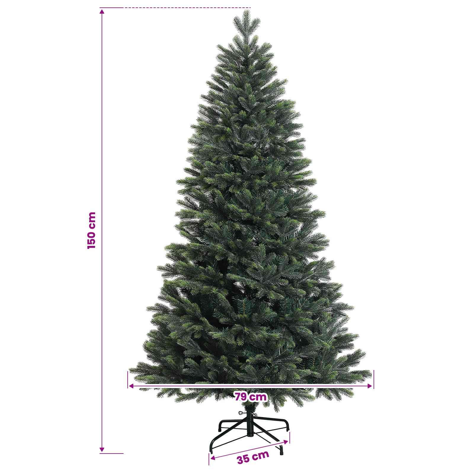 Umjetno božično drevo z okrasnimi kroglami 150 cm 150 LED