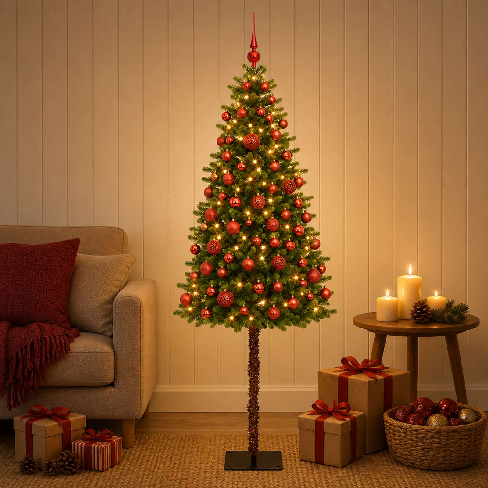 vidaXL Muovinen joulukuusi koristeilla 150 cm 150 LEDiä