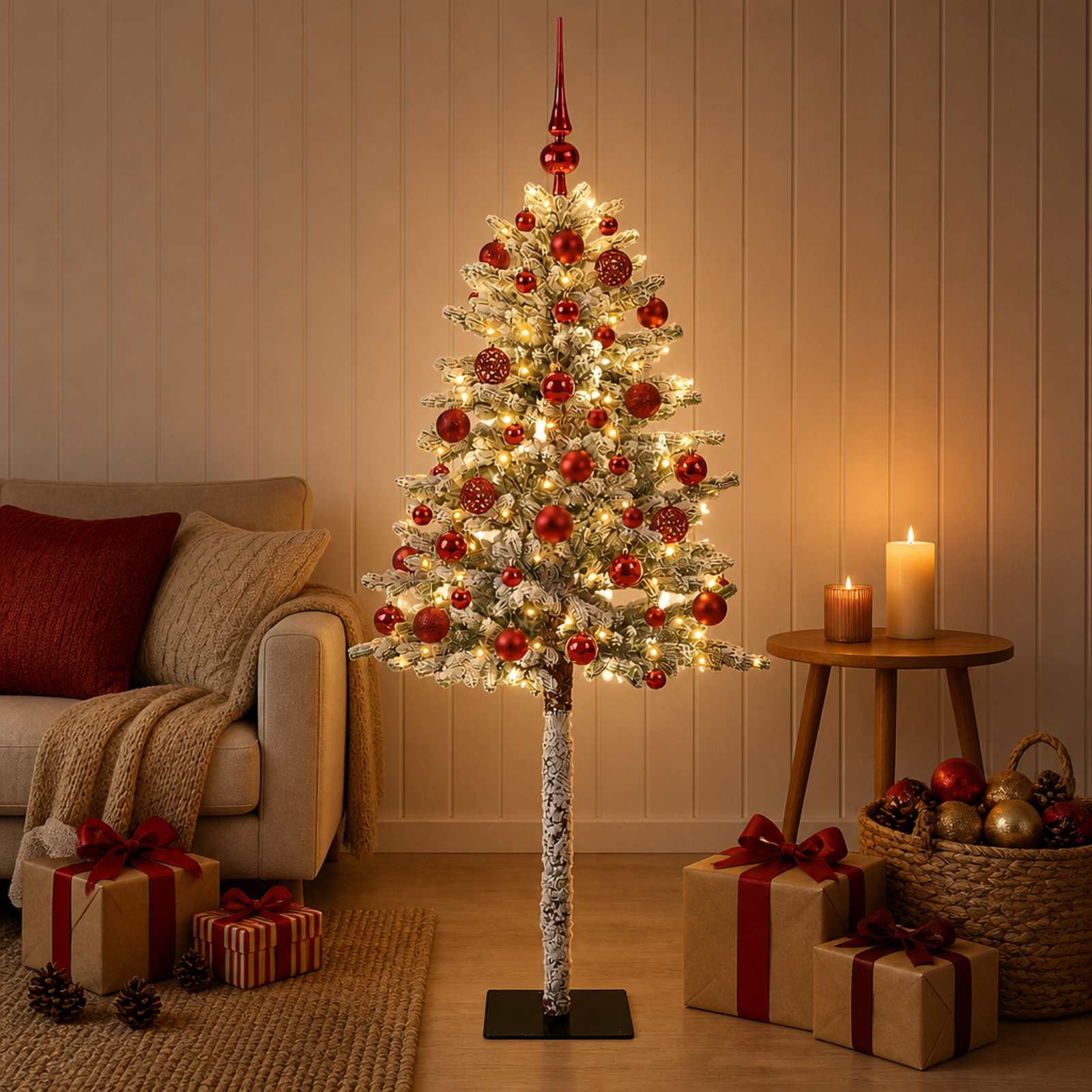Umjetno božično drevo z okrasnimi kroglami 120 cm 150 LED
