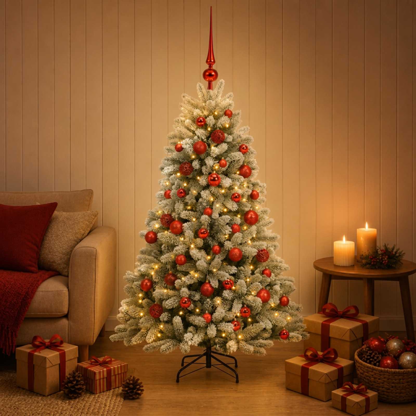 Umjetno božično drevo z okrasnimi kroglami 120 cm 150 LED