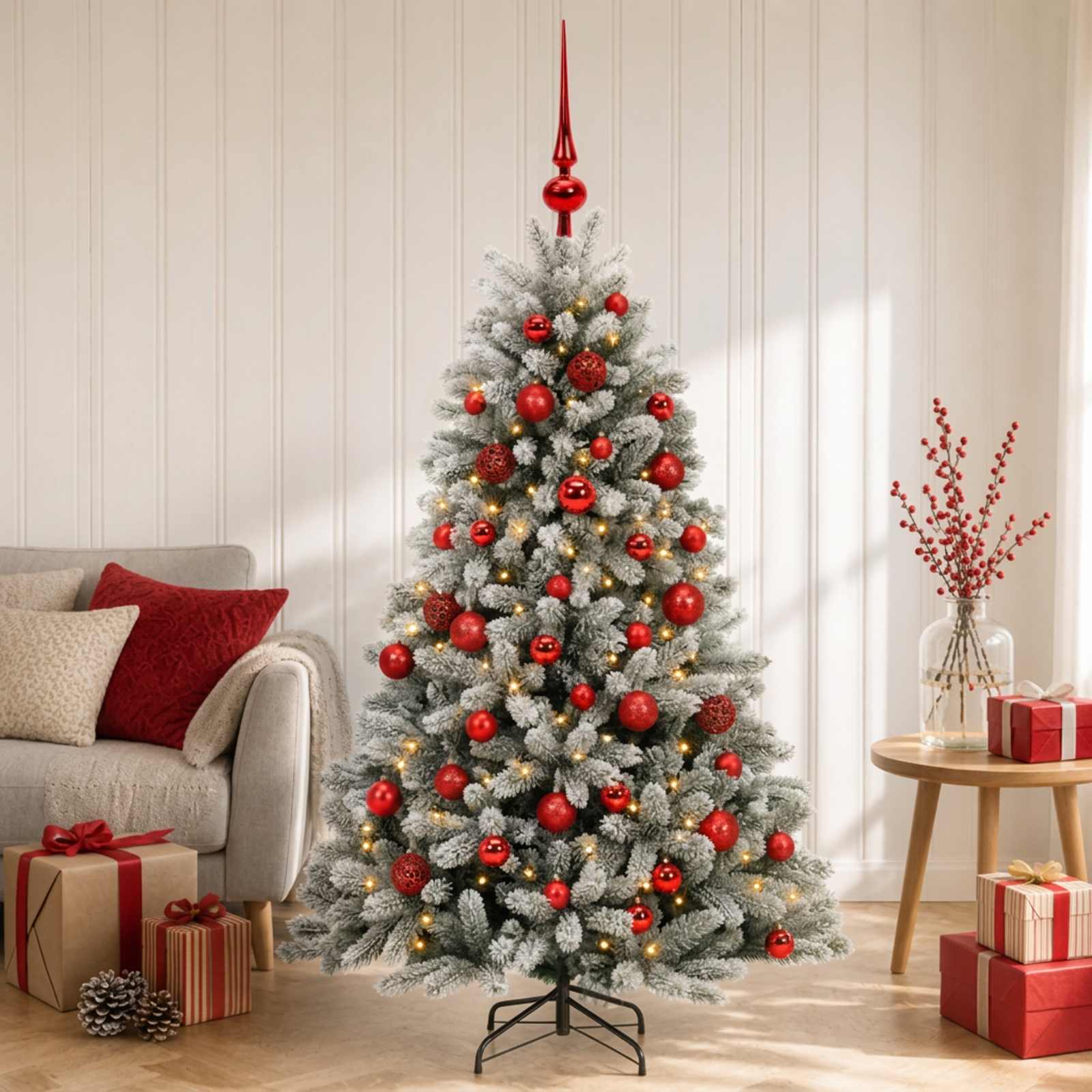 Umjetno božično drevo z okrasnimi kroglami 120 cm 150 LED