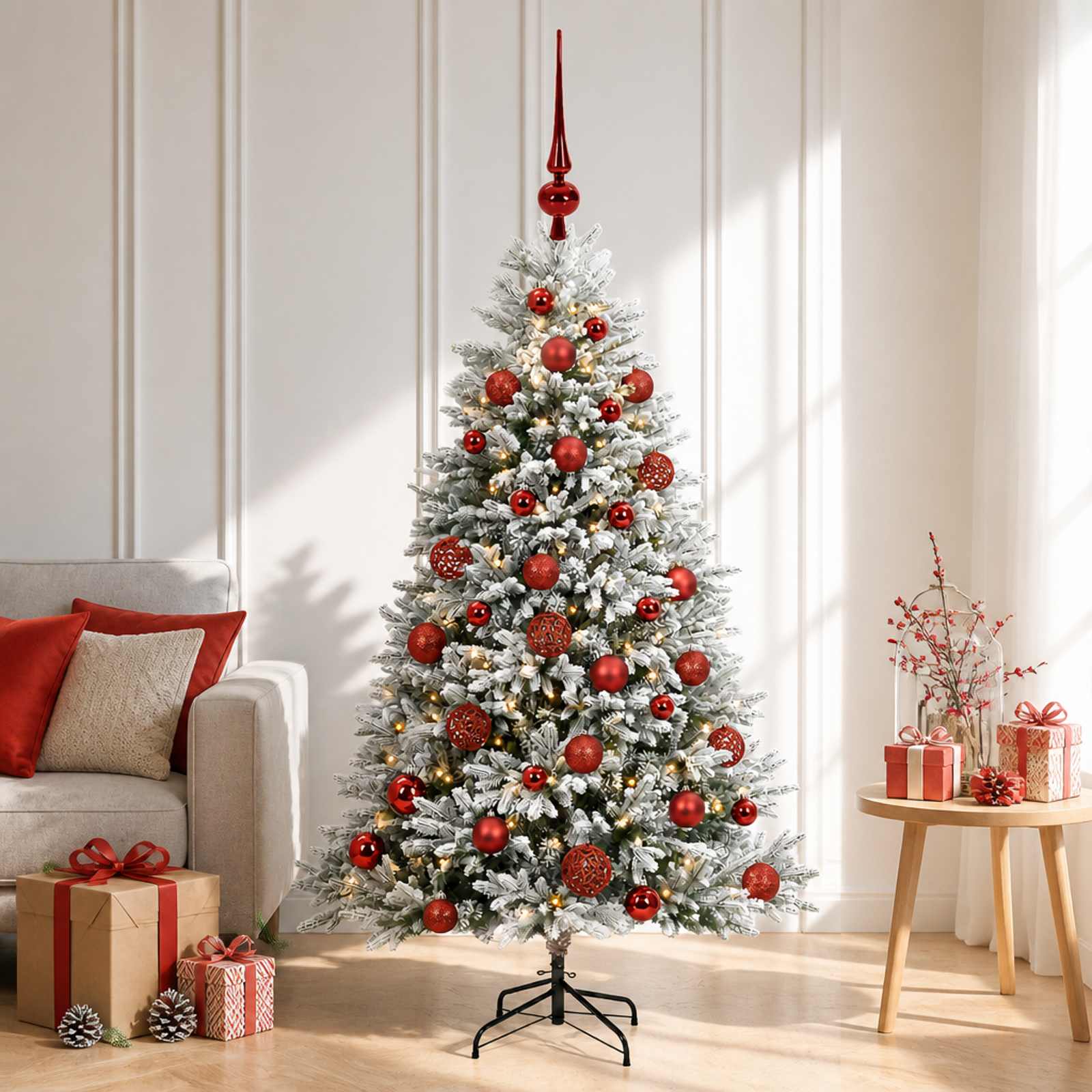 Umjetno božično drevo z okrasnimi kroglami 120 cm 150 LED