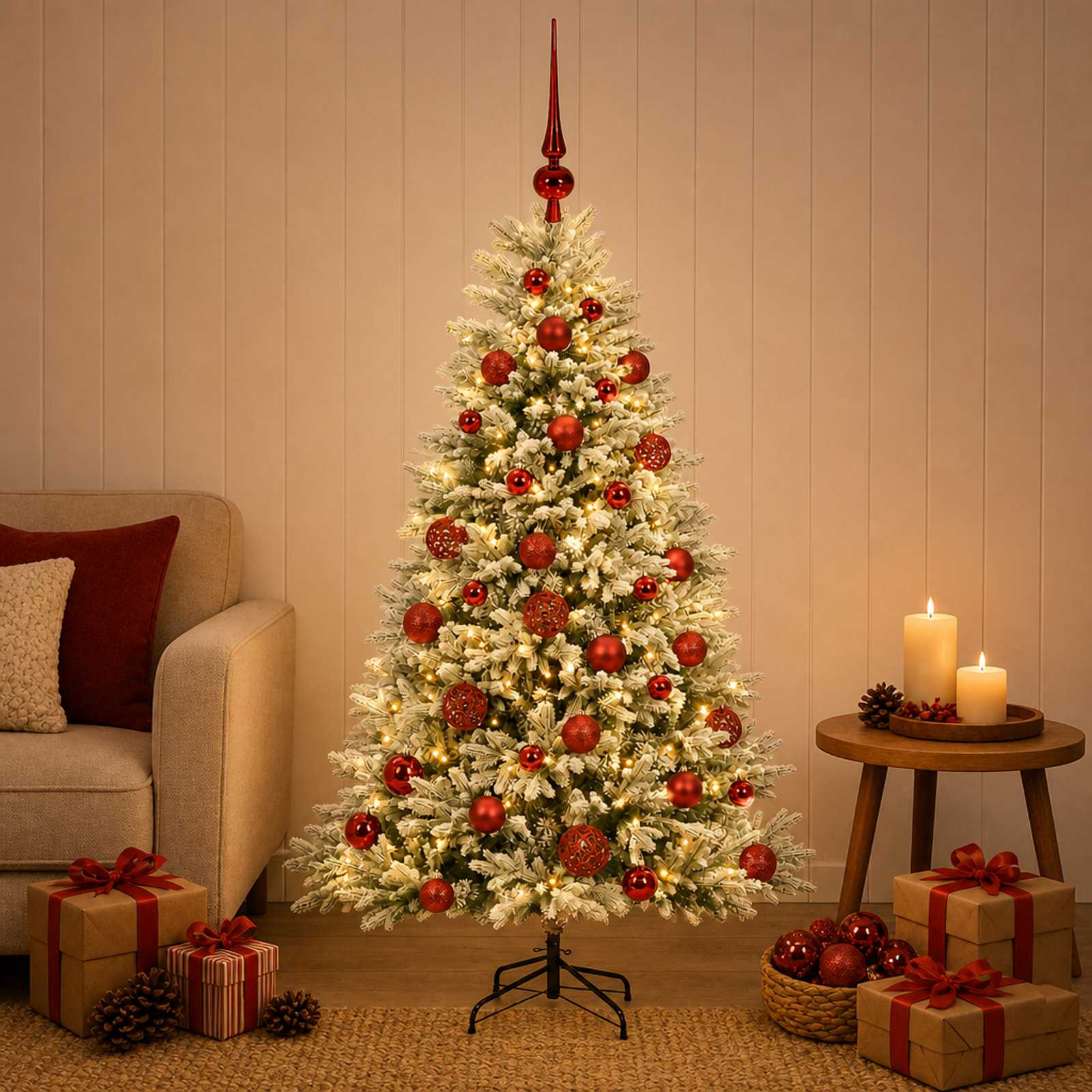 Umjetno božično drevo z okrasnimi kroglami 120 cm 150 LED
