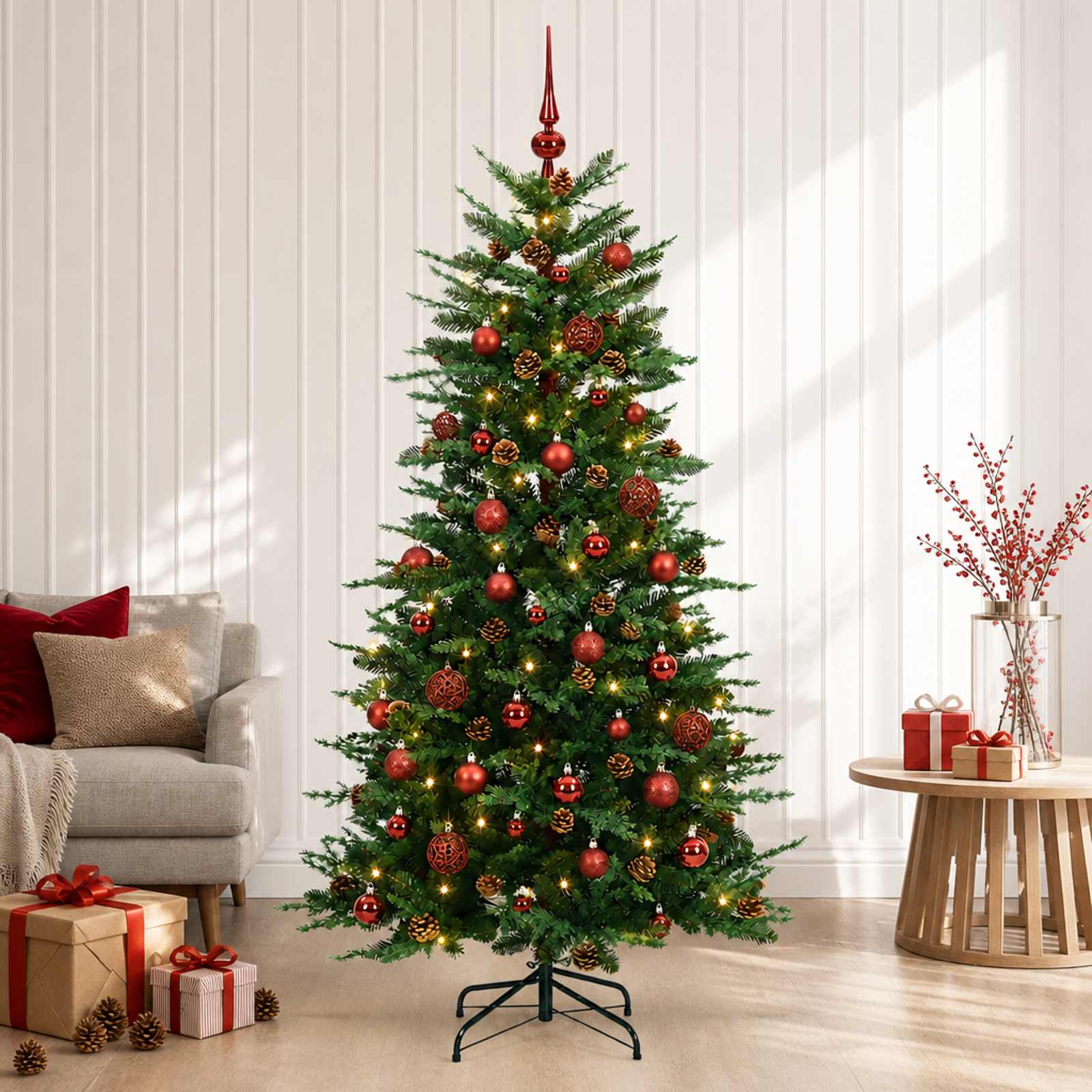 Umetno Zložljivo Božično Drevo 150 cm 150 LED Toplo bela