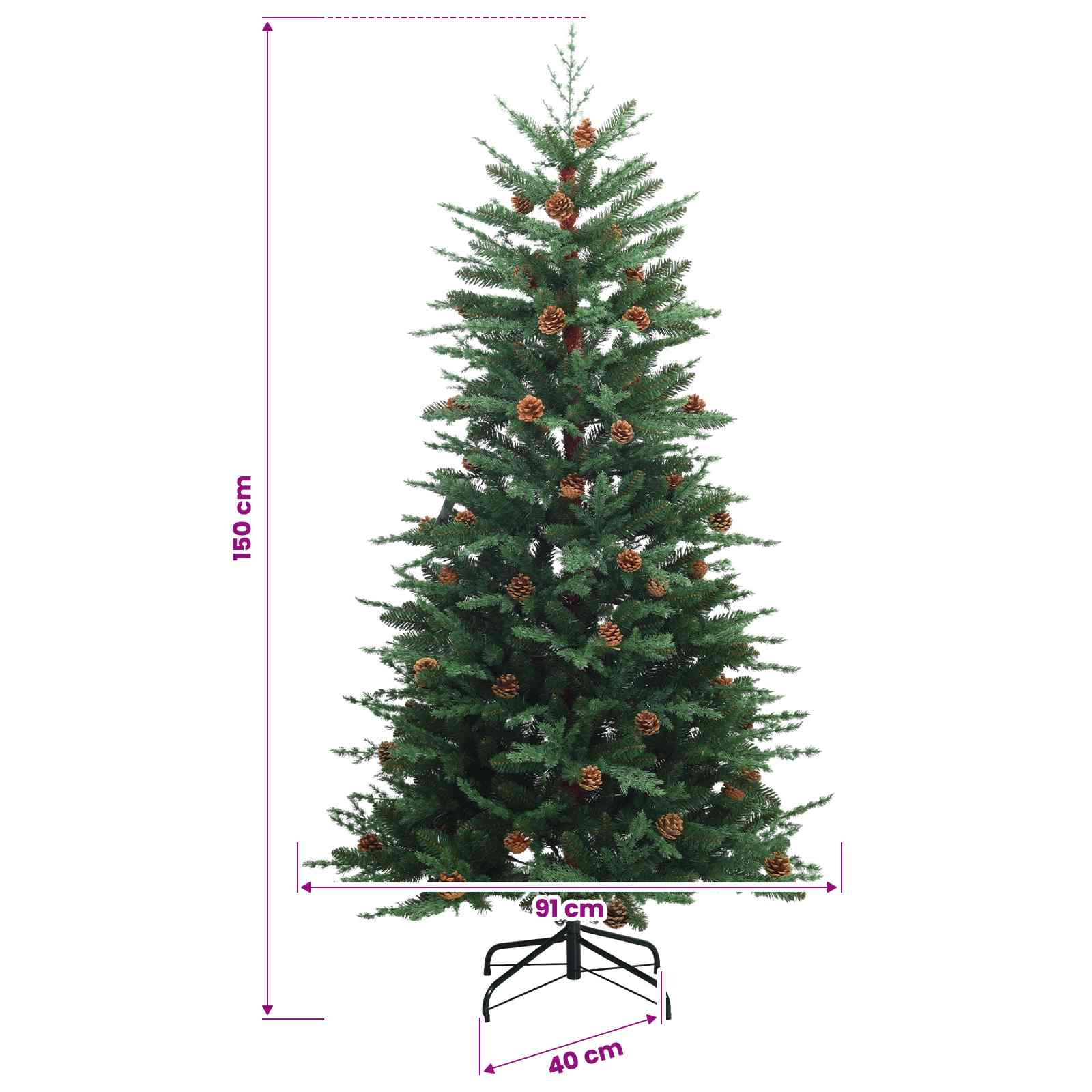 Umetno Zložljivo Božično Drevo 150 cm 150 LED Toplo bela