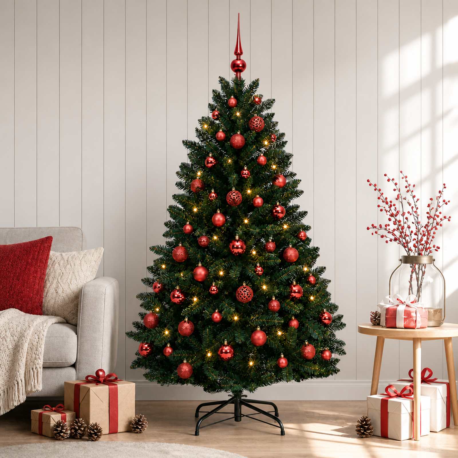 vidaXL Kunstigt mørkegrønt juletræ med julekugle 150 cm 150 LED'er