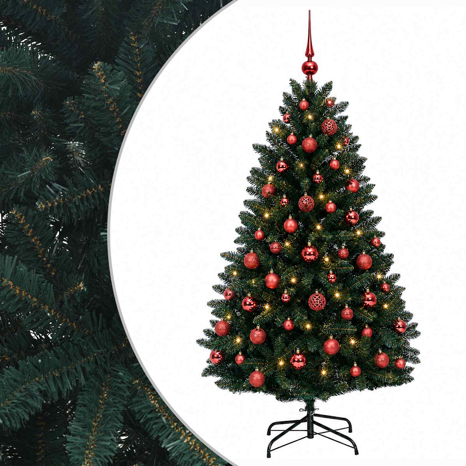 vidaXL Kunstkerstboom donkergroen met kerstballen 120 cm 150 LED's groen, foto 3
