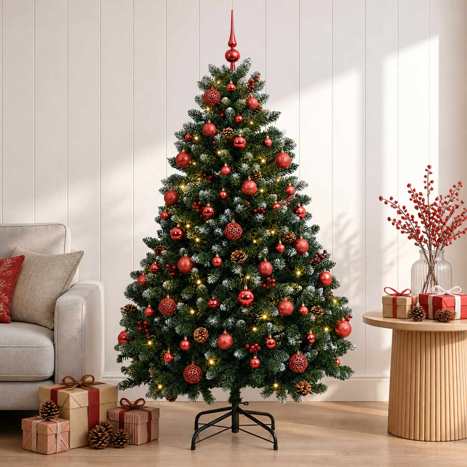 Umetno božično drevo, zeleno z okraski 150 cm 150 LED