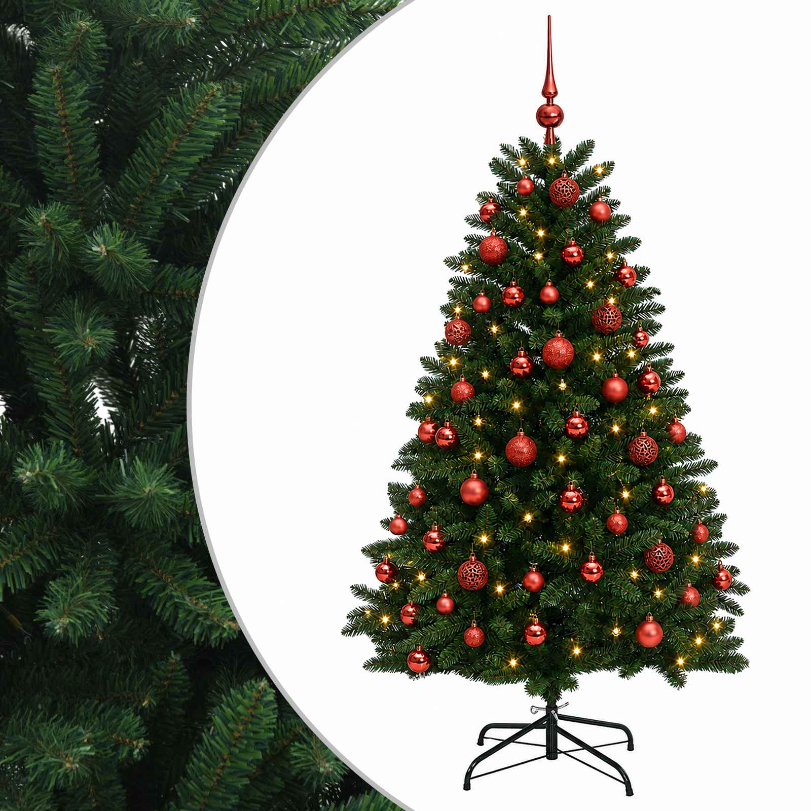 vidaXL Kunstkerstboom middengroen met kerstbal 150 cm 150 LED's groen, foto 3