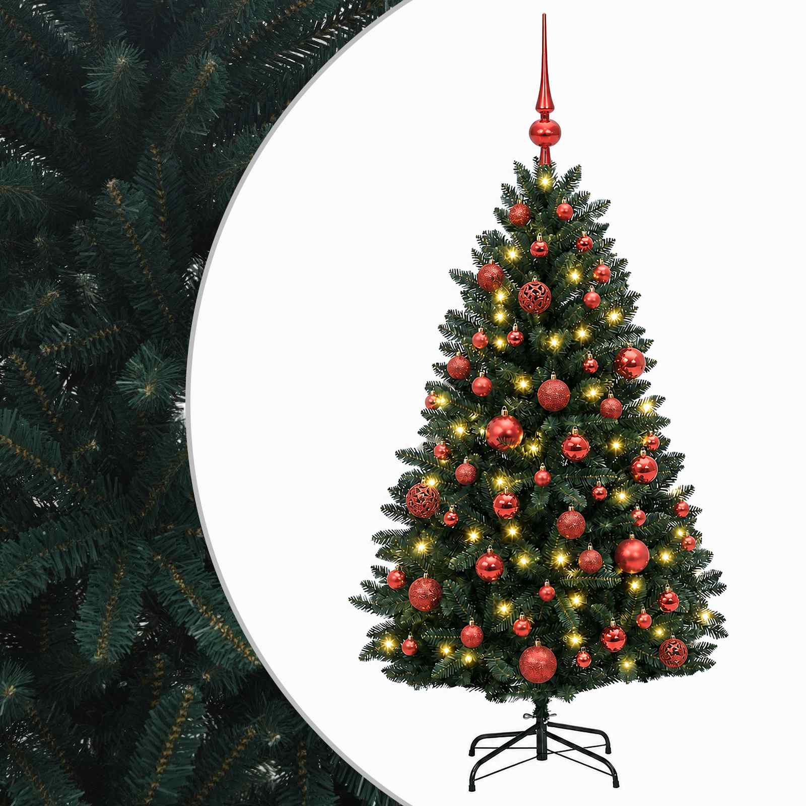 vidaXL Kunstkerstboom donkergroen met kerstbal 150 cm 150 LED's groen, foto 3