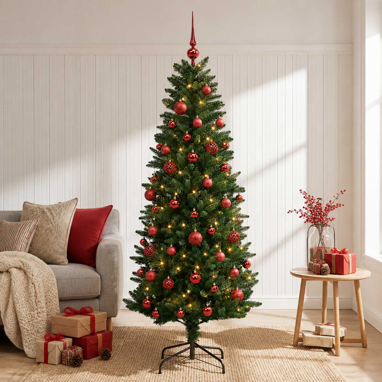 vidaXL Kunstig juletre med kuler 150 cm 150 LED-lys Varmhvit PE og PVC
