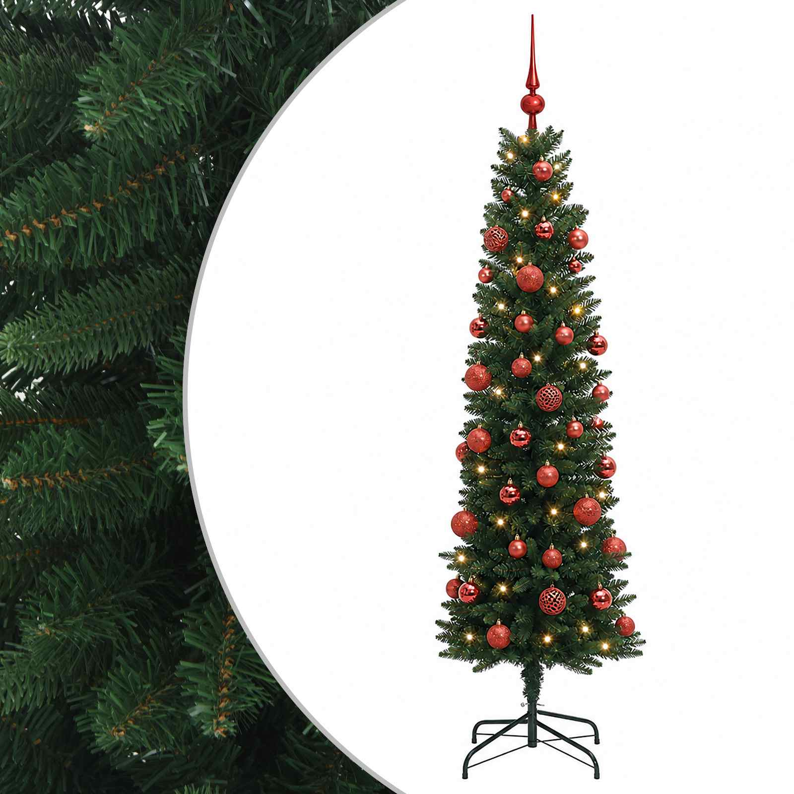 vidaXL Umelý štíhly vianočný stromček s vianočnou guľou 120 cm 150 LED
