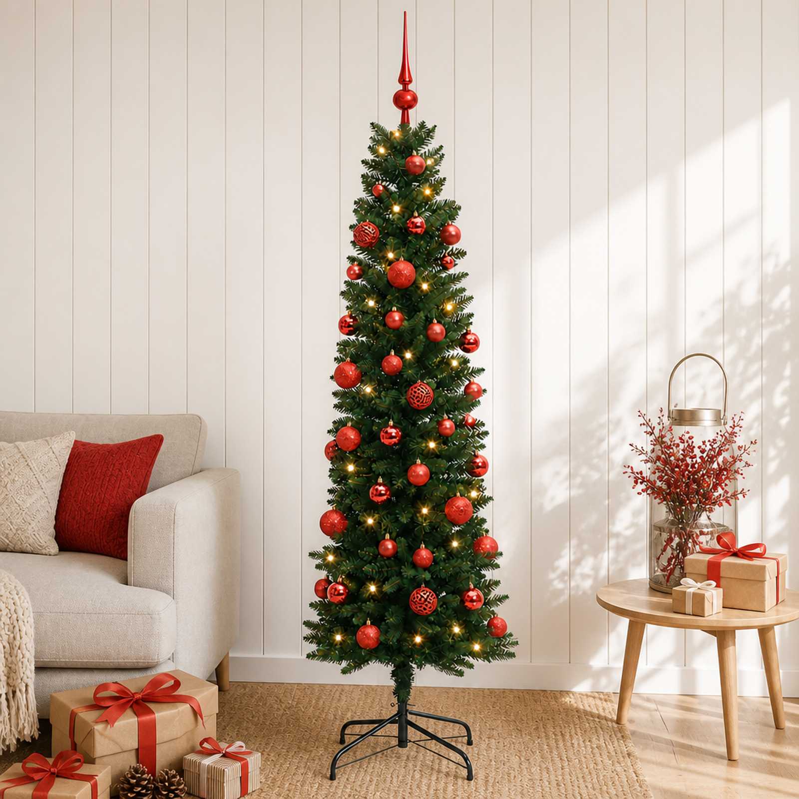 Umetno ozko božično drevesce z božično kroglico 120 cm 150 LED