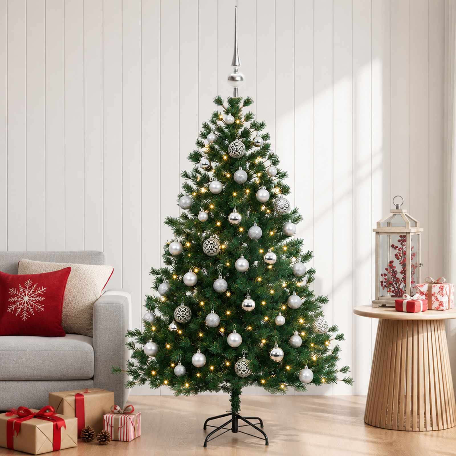 Umetna božična jelka z bučko 150 cm 150 LED Toplo bela