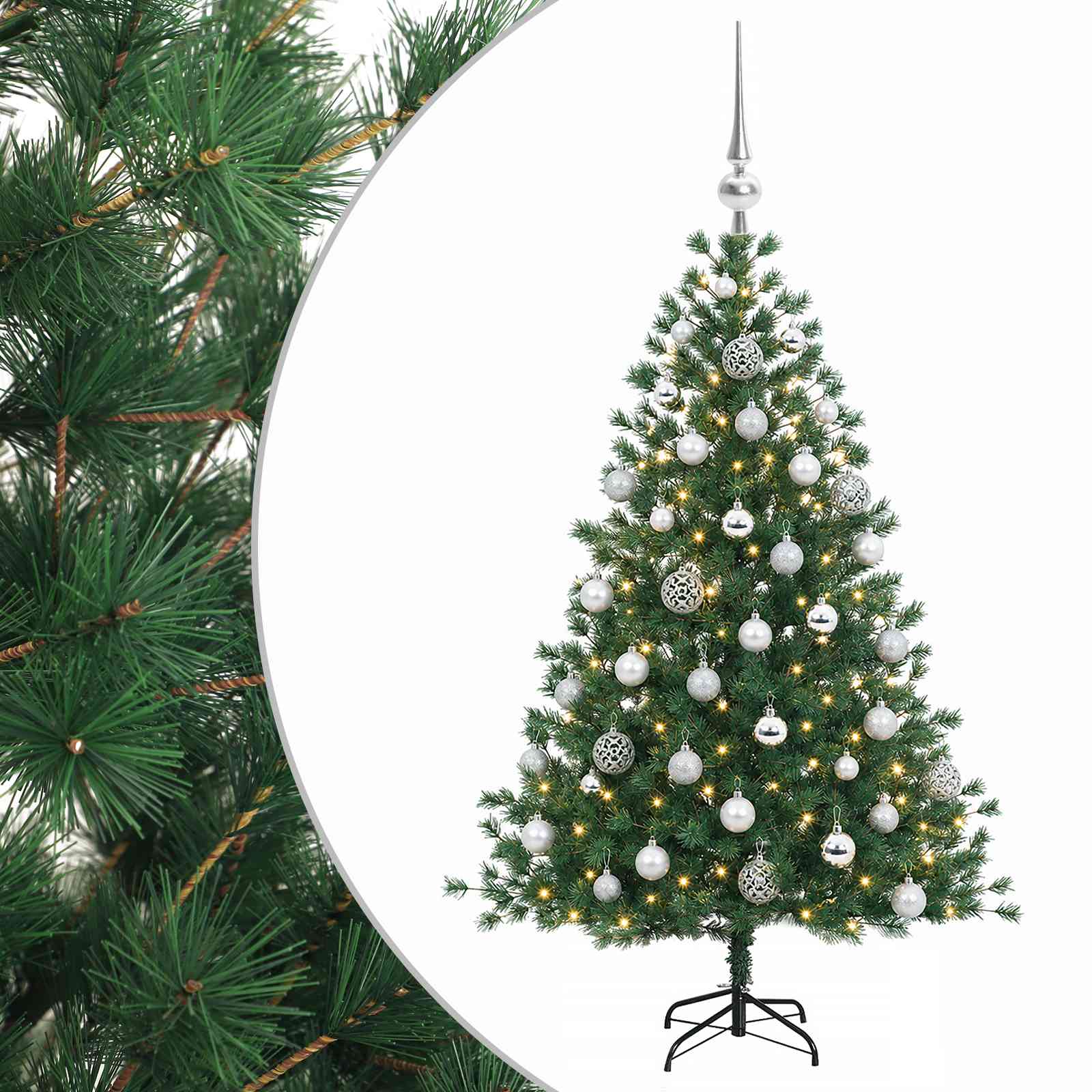 vidaXL Umelý vianočný stromček s vianočnými guľami 150 cm 150 LED