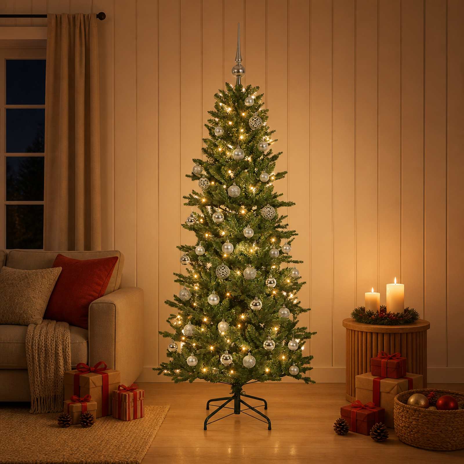 Umetna božična jelka z bučko 150 cm 150 LED Toplo bela