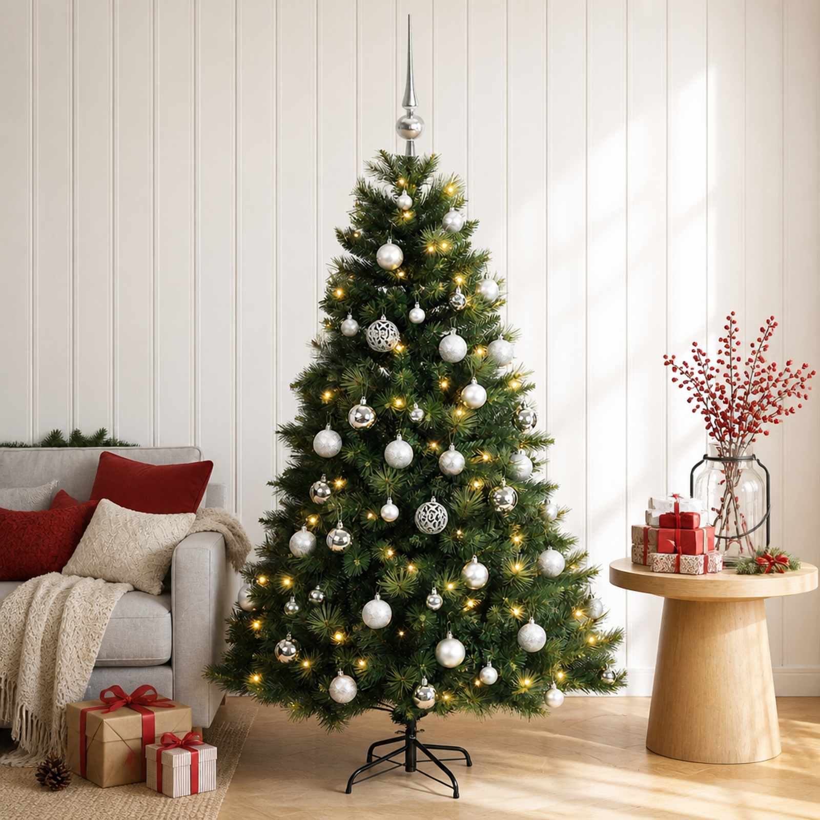Umetna božična jelka z bučko 150 cm 150 LED Toplo bela