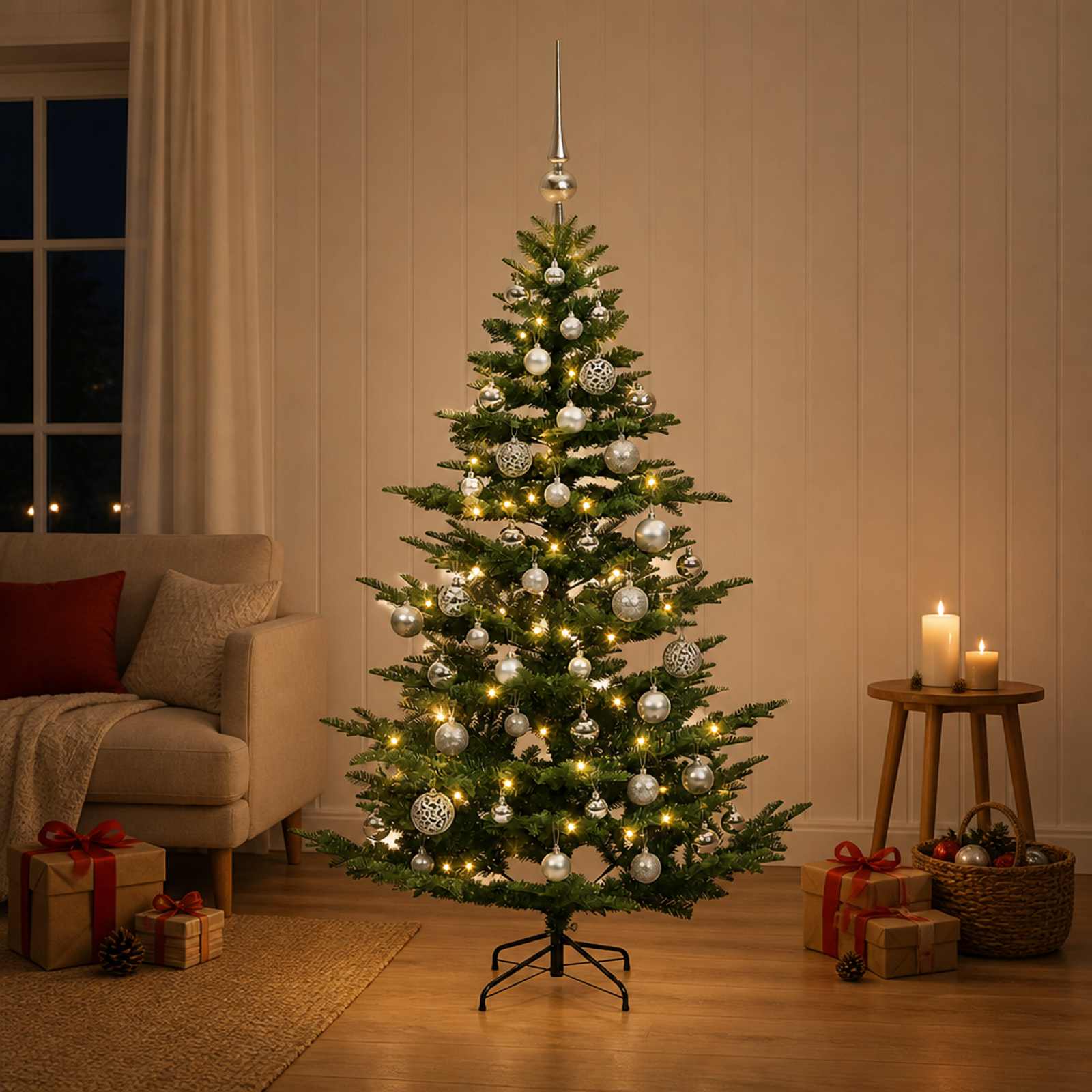 Umetna božična jelka z bučko 150 cm 150 LED Toplo bela