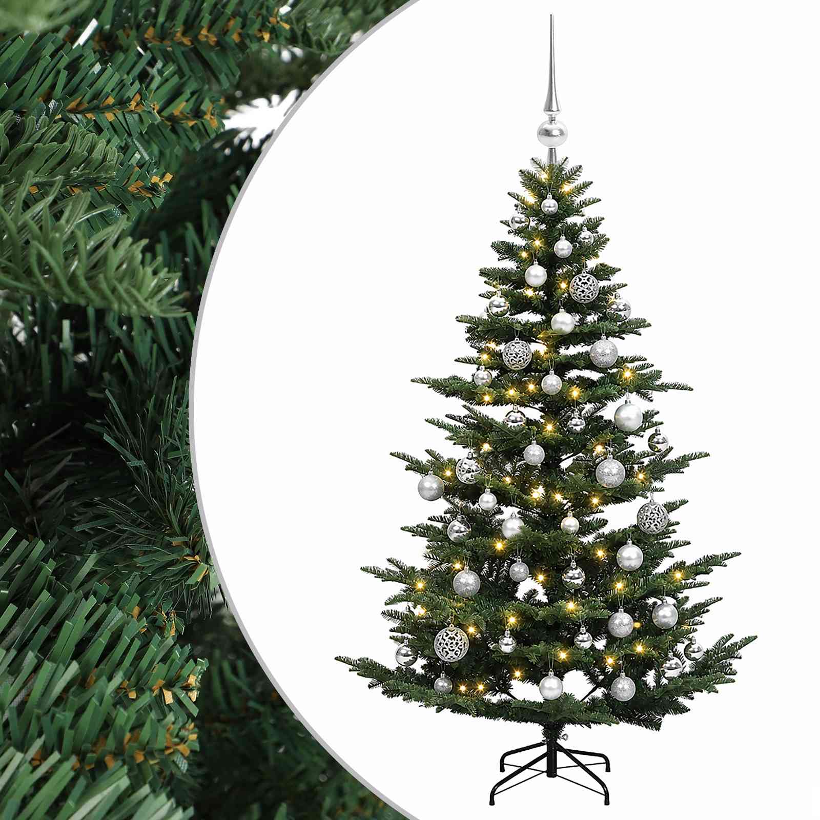 vidaXL Umelý vianočný stromček s vianočnými guľami 150 cm 150 LED