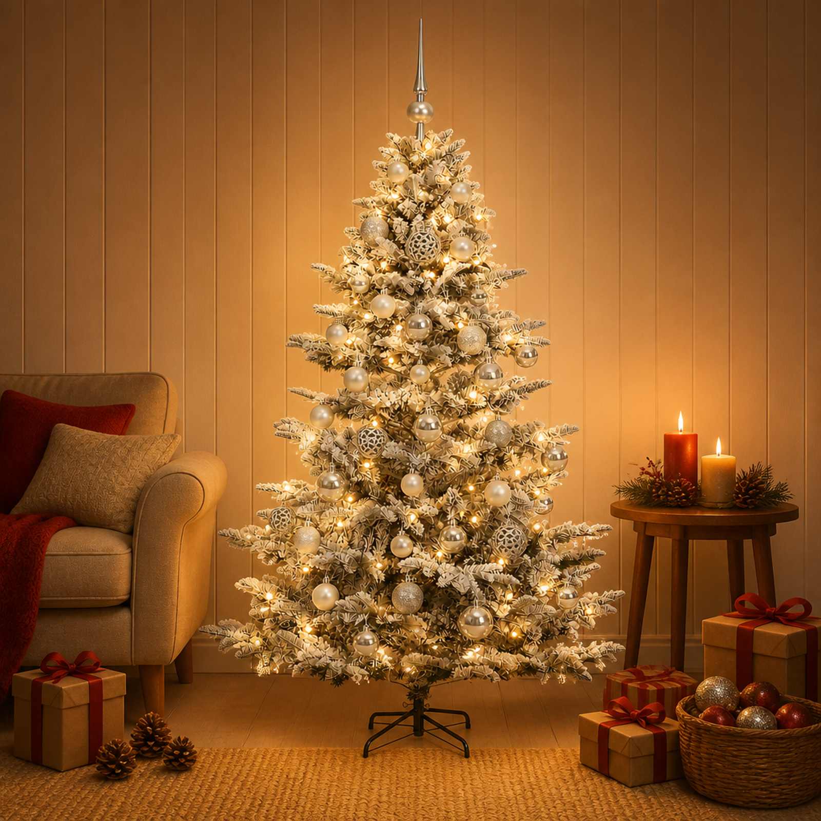 Umetna božična jelka z bučko 150 cm 150 LED Toplo bela