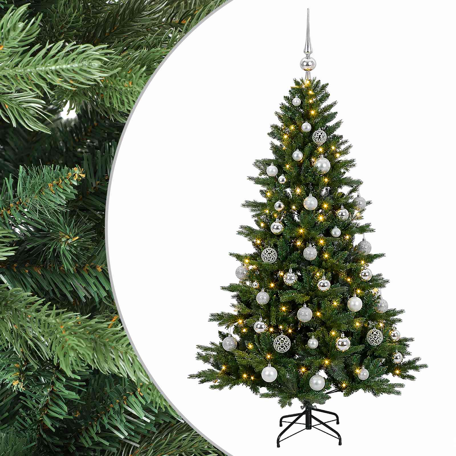 vidaXL Umelý vianočný stromček s vianočnými guľami 150 cm 150 LED