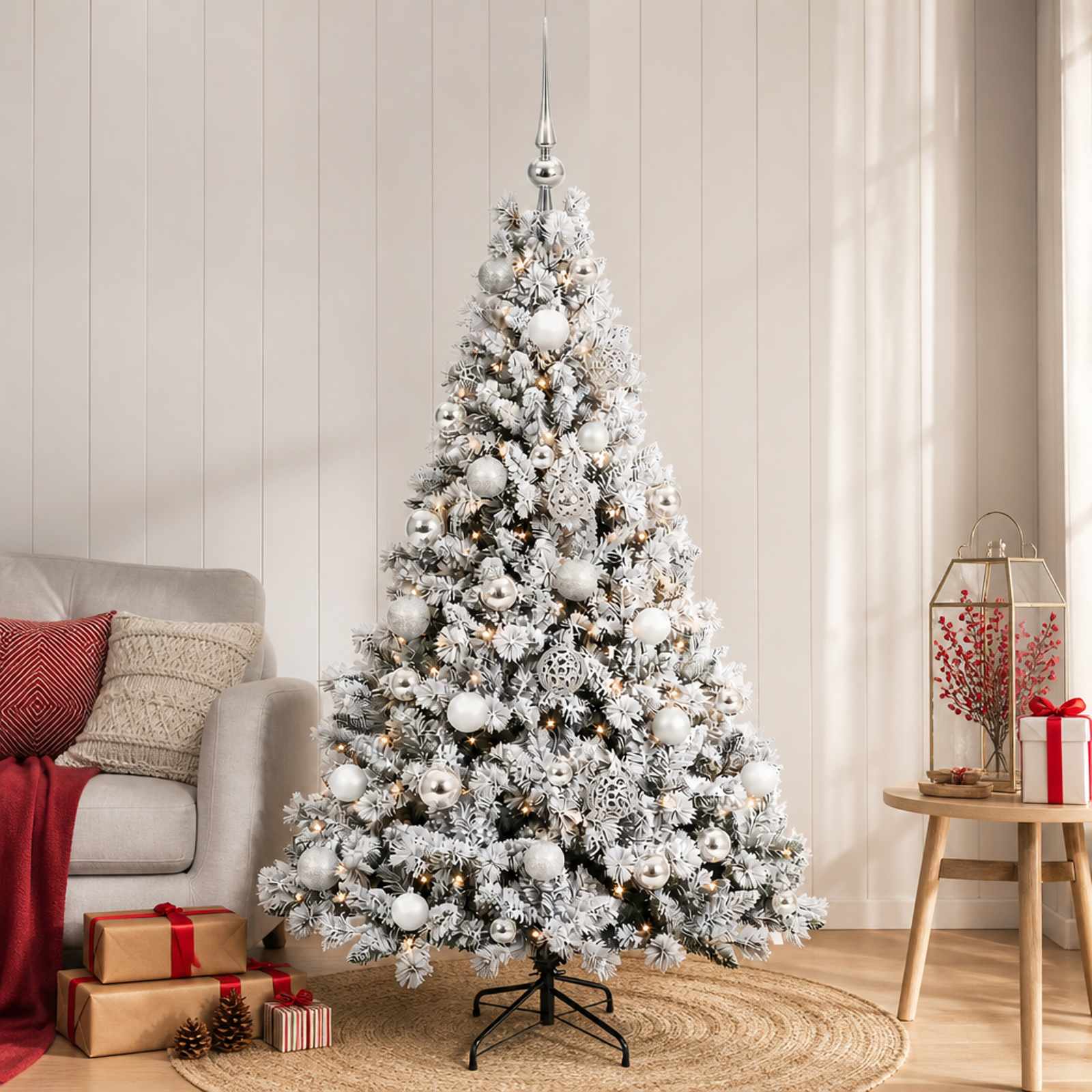 vidaXL Kunstig juletre med kuler 120 cm 150 LED-lys Varmhvit