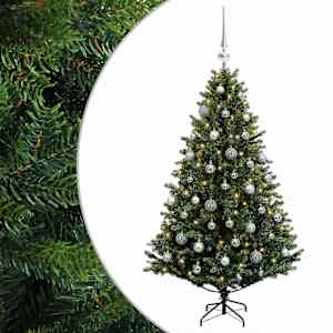 vidaXL Tehisj&otilde;ulukuusk koos kaunistustega 120 cm 150 LED-i Soe valge