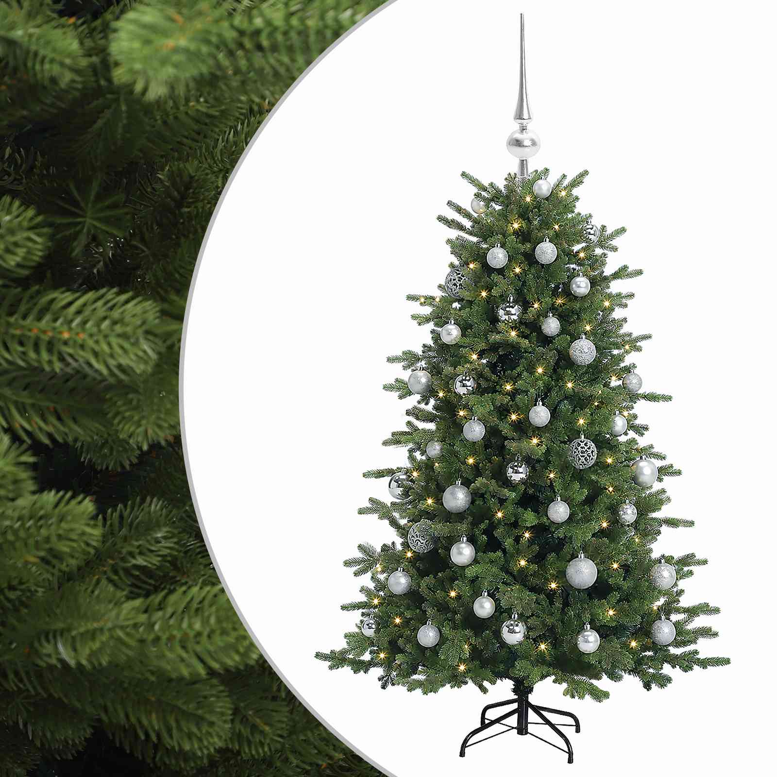 vidaXL Umelý vianočný stromček s vianočnými guľami 150 cm 150 LED