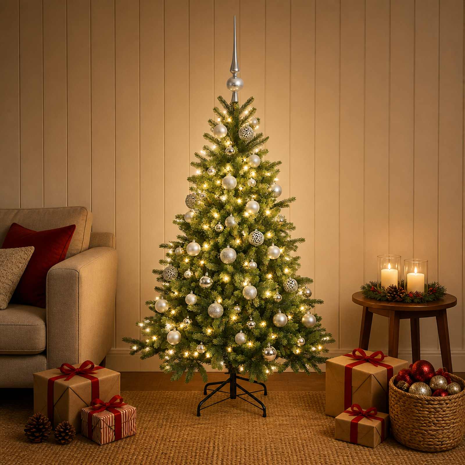 Umetna božična jelka z bučko 150 cm 150 LED Toplo bela