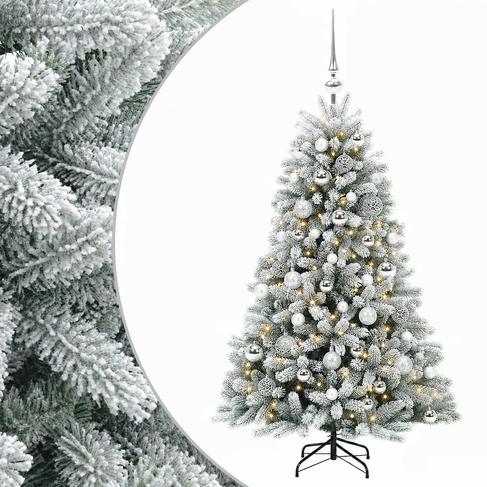 Umjetno božično drevo z okrasnimi kroglami 150 cm 150 LED