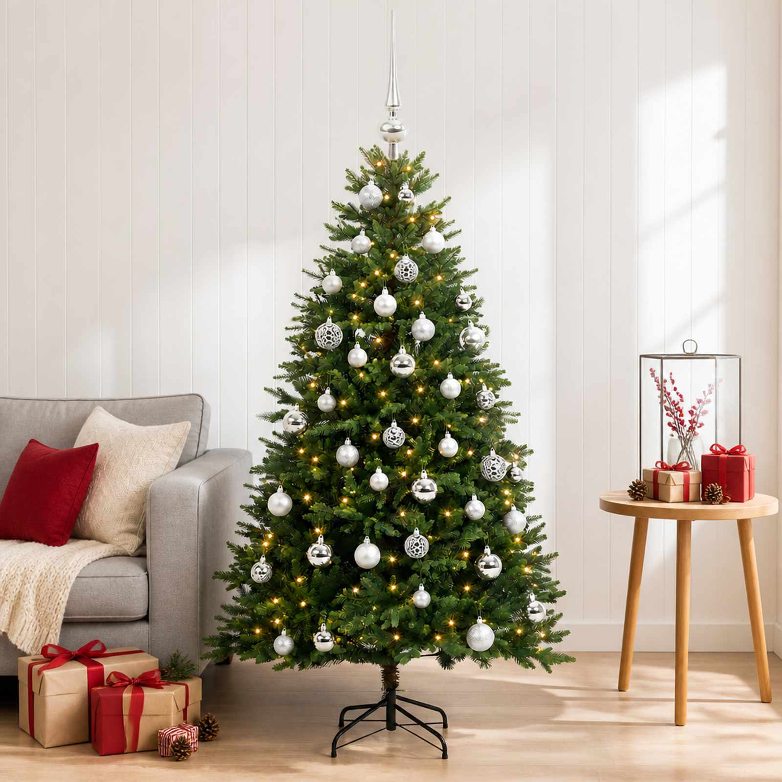 Umjetno božično drevo z okrasnimi kroglami 150 cm 150 LED