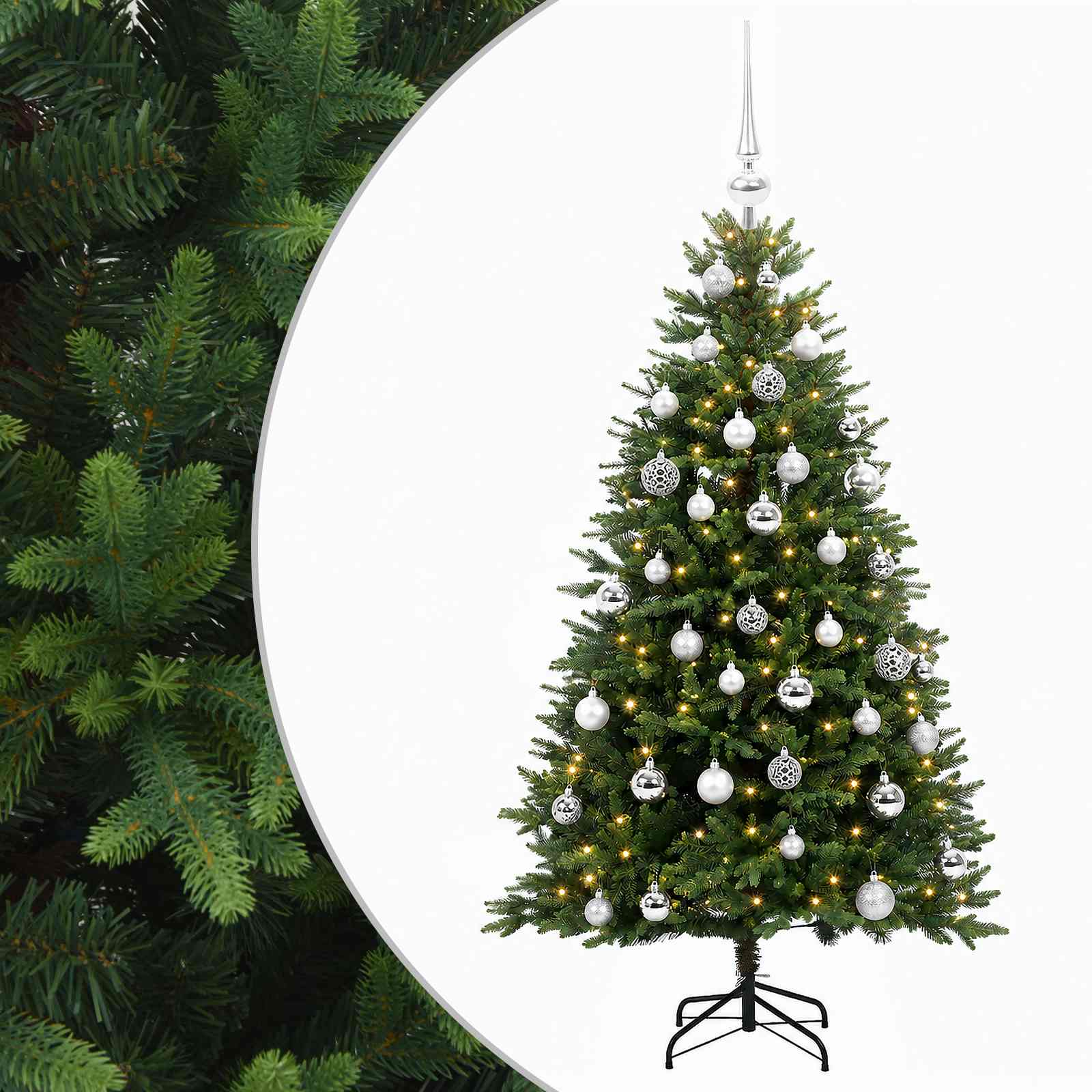 Umjetno božično drevo z okrasnimi kroglami 150 cm 150 LED