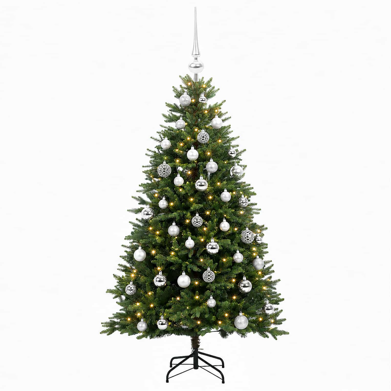 Umjetno božično drevo z okrasnimi kroglami 150 cm 150 LED