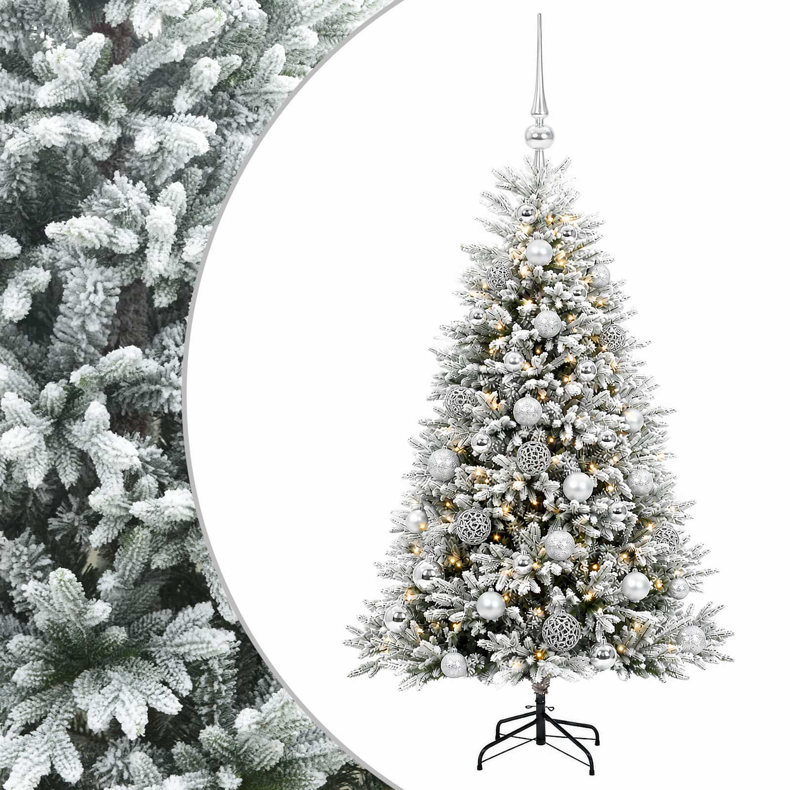 Umjetno božično drevo z okrasnimi kroglami 120 cm 150 LED