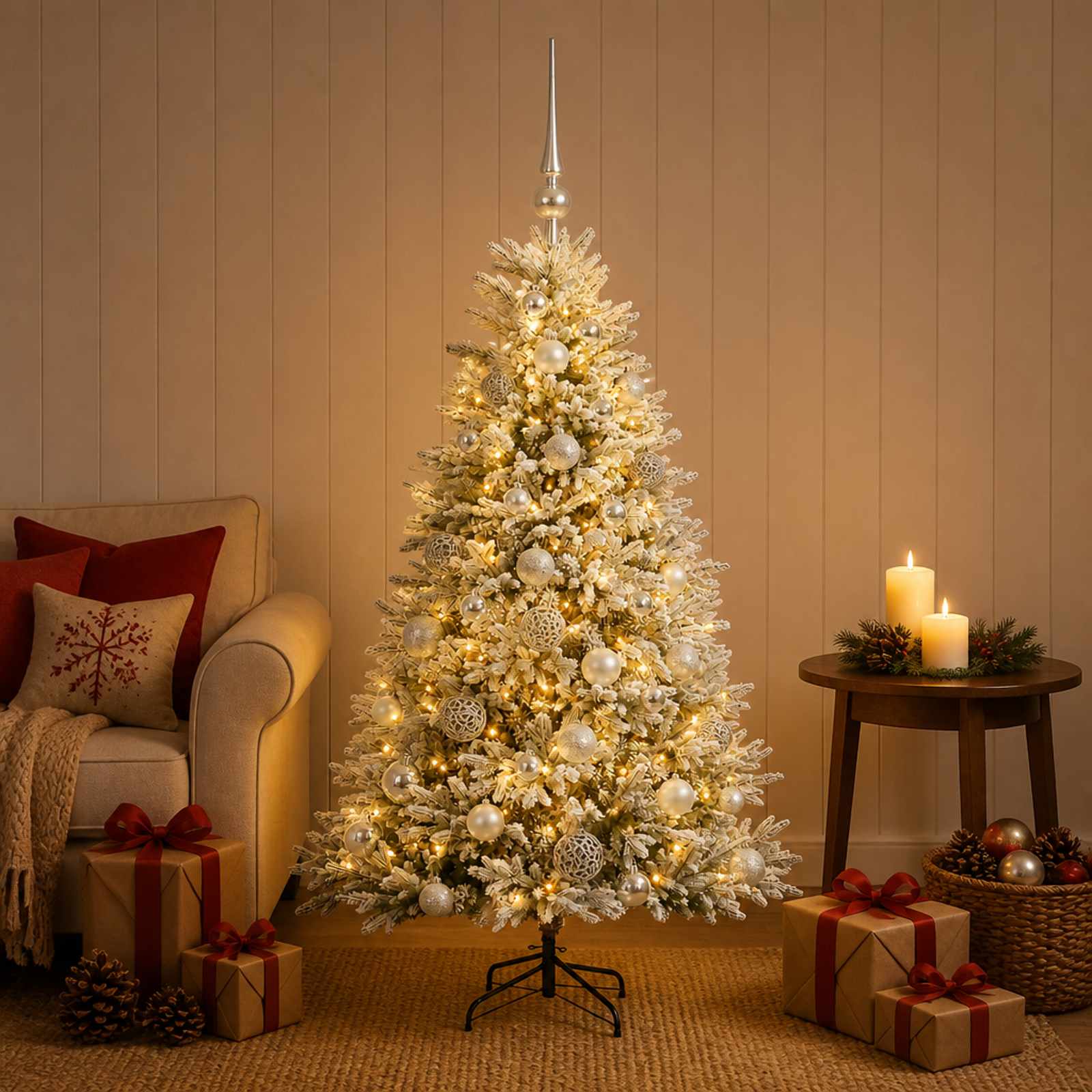 Umjetno božično drevo z okrasnimi kroglami 150 cm 150 LED