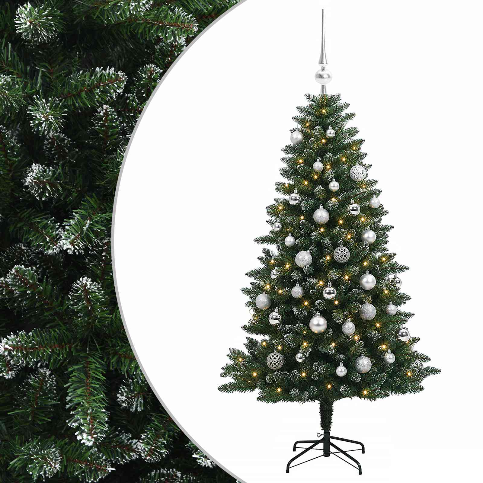 Umjetno božično drevo z okrasnimi kroglami 150 cm 150 LED