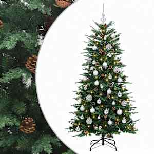 vidaXL Kunstkuusk koos j&otilde;ulukuuliga 150 cm 150 LED-i Soe valge
