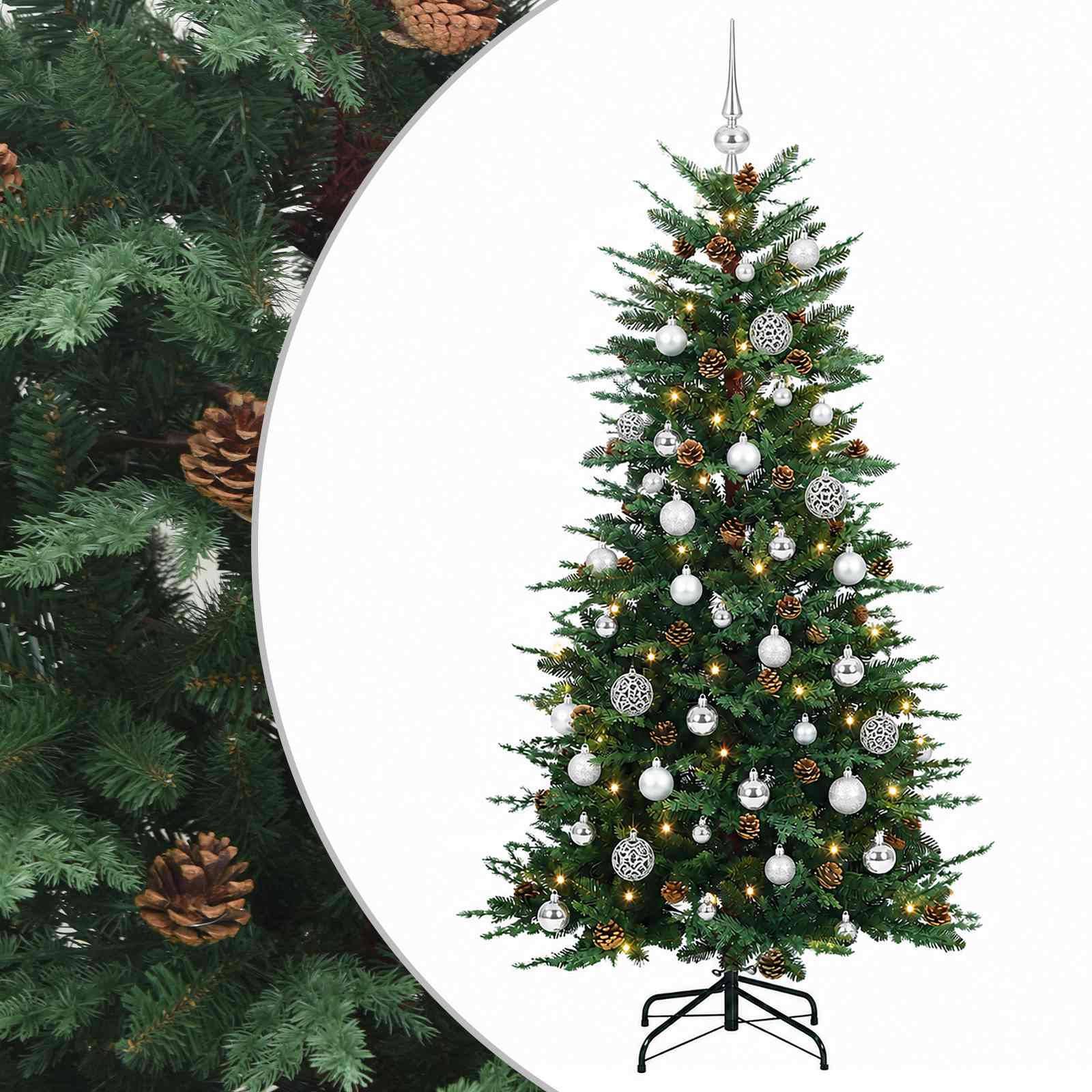 vidaXL Umelý vianočný stromček s vianočnými guľami 150 cm 150 LED