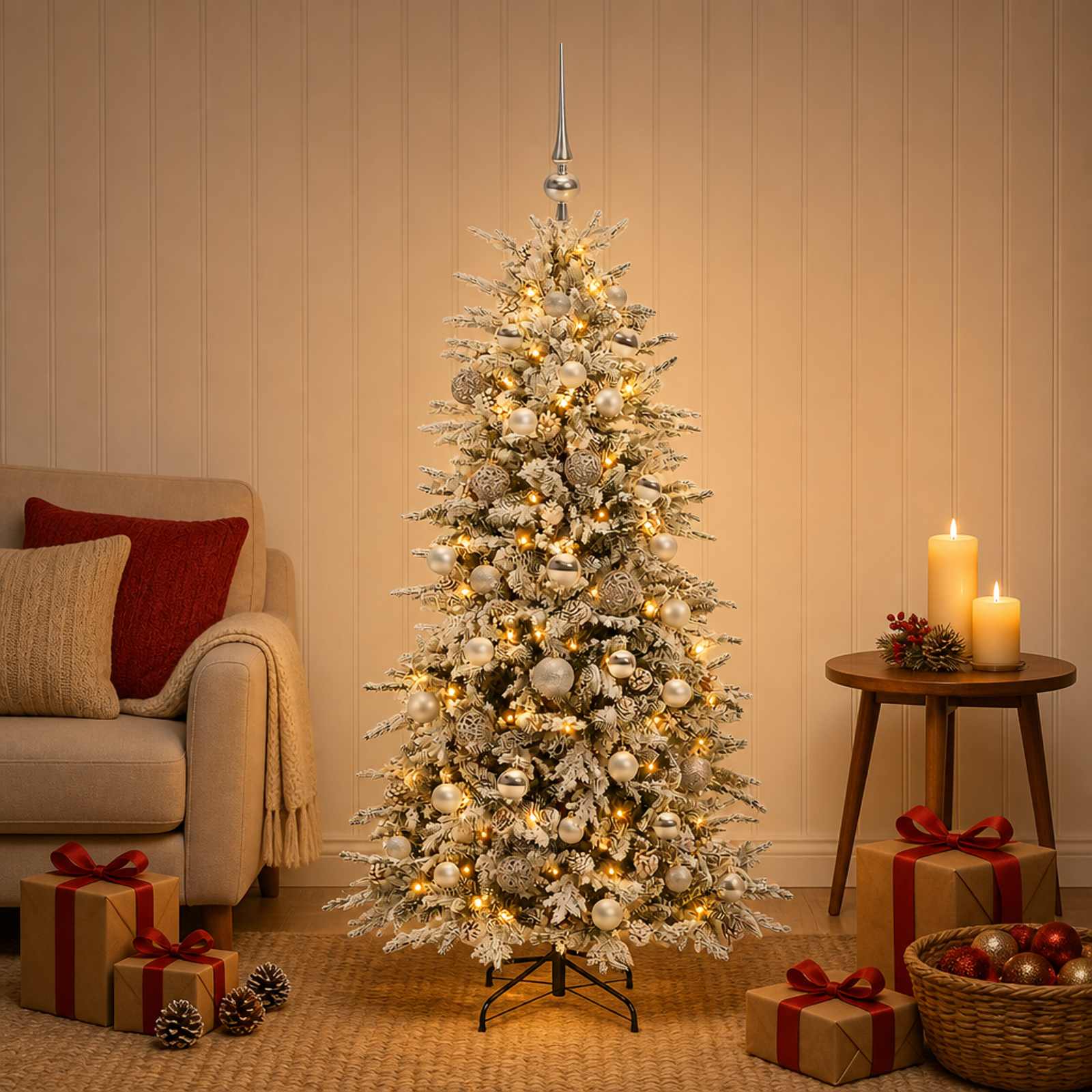 vidaXL Kunstigt juletræ med julekugle 150 cm 150 LED'er Varm hvid