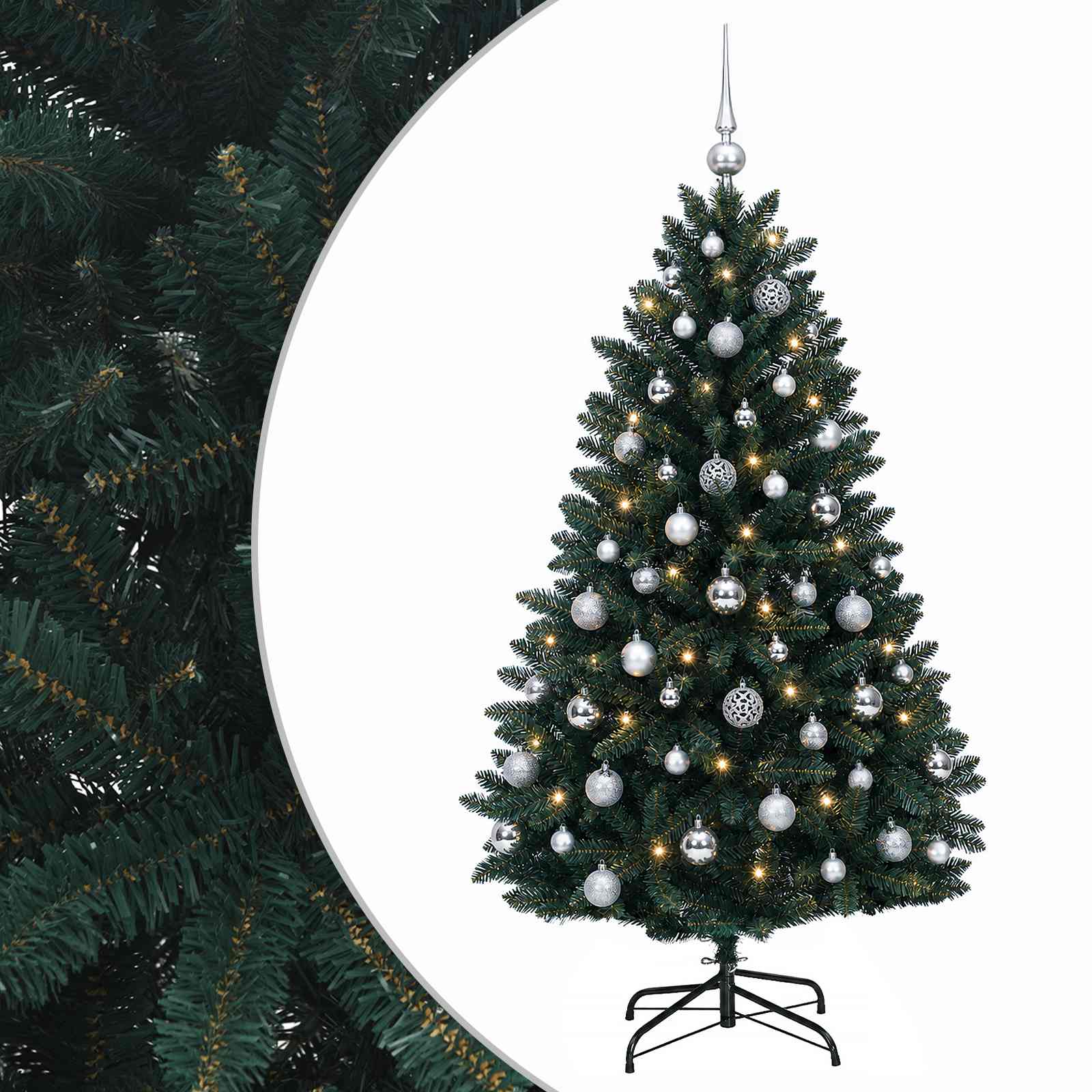 vidaXL Umelý vianočný stromček tmavozelený s vianočnými guľami 150 cm